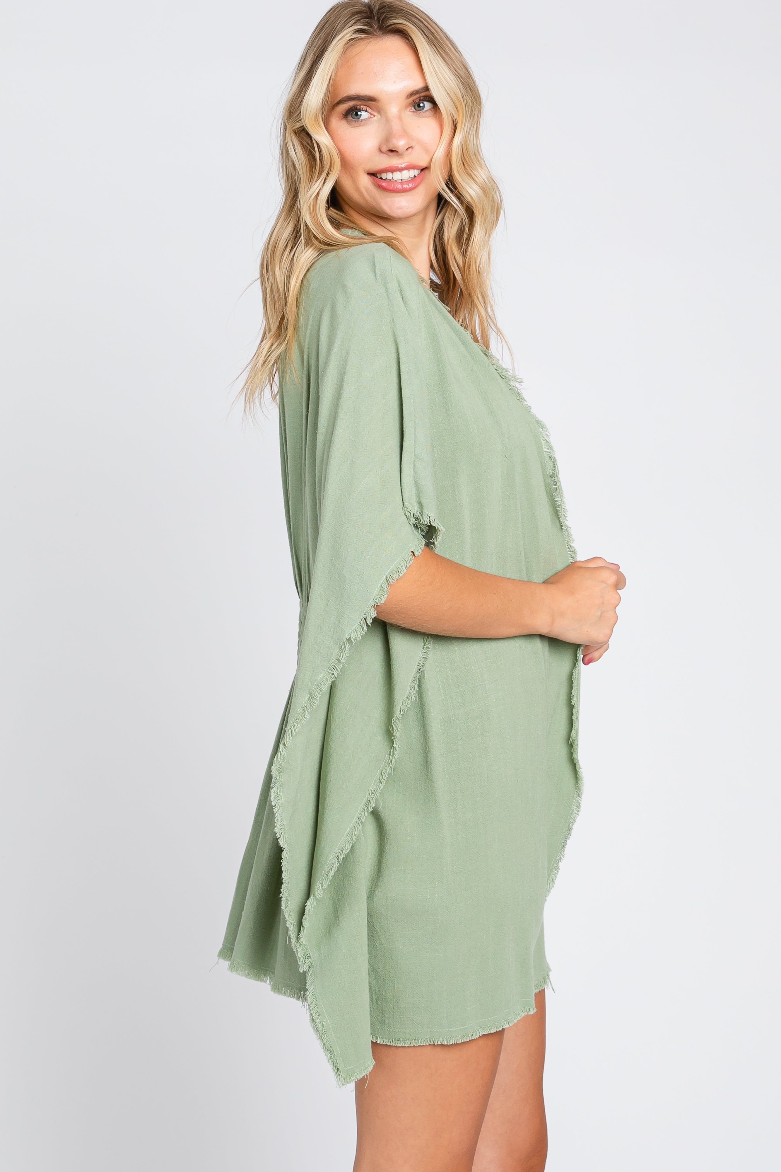 Light Olive Fringe Dolman Sleeve Cover Up sold by Pinkblush product image thumbnail 2