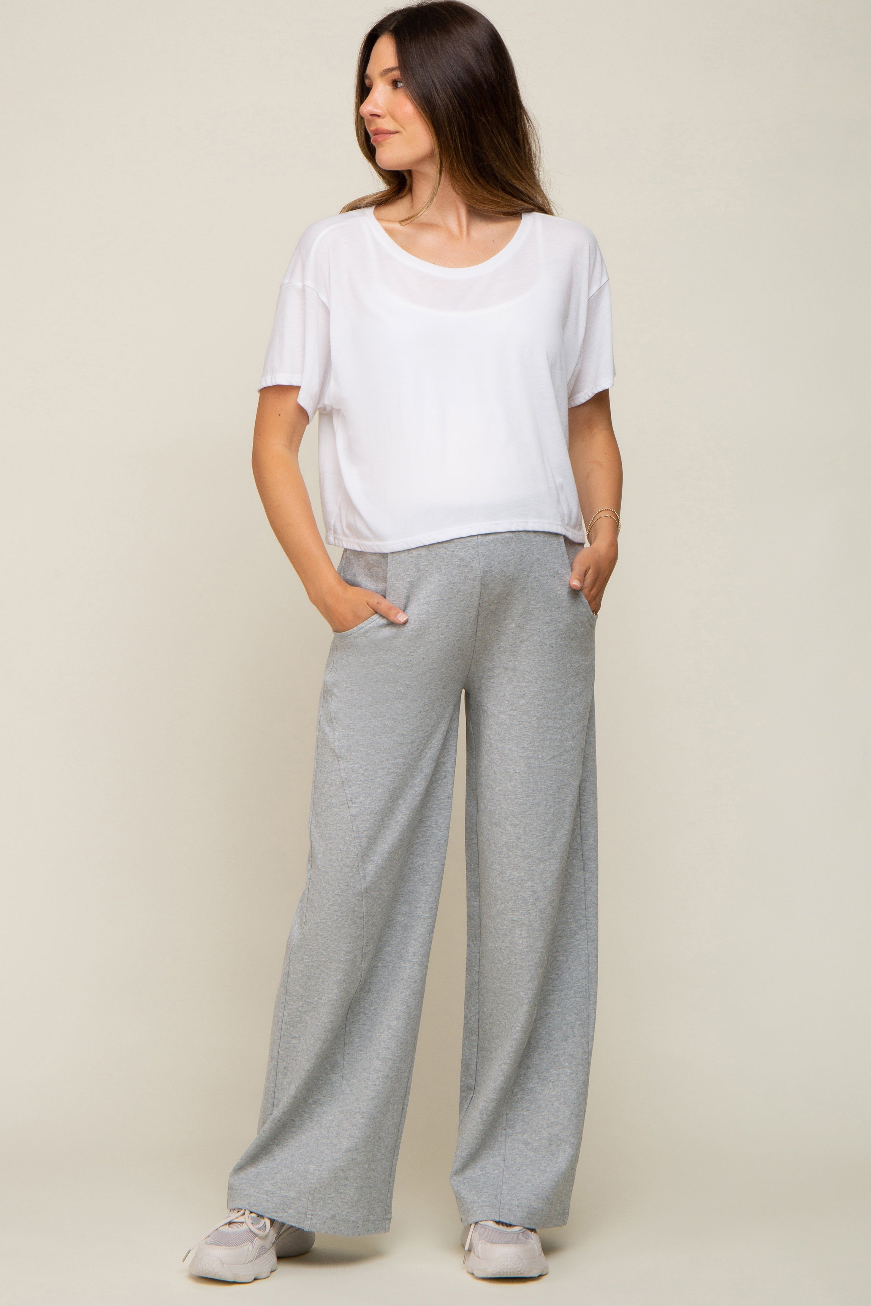 Heather Grey Basic Wide Leg Maternity Lounge Pants sold by Pinkblush
