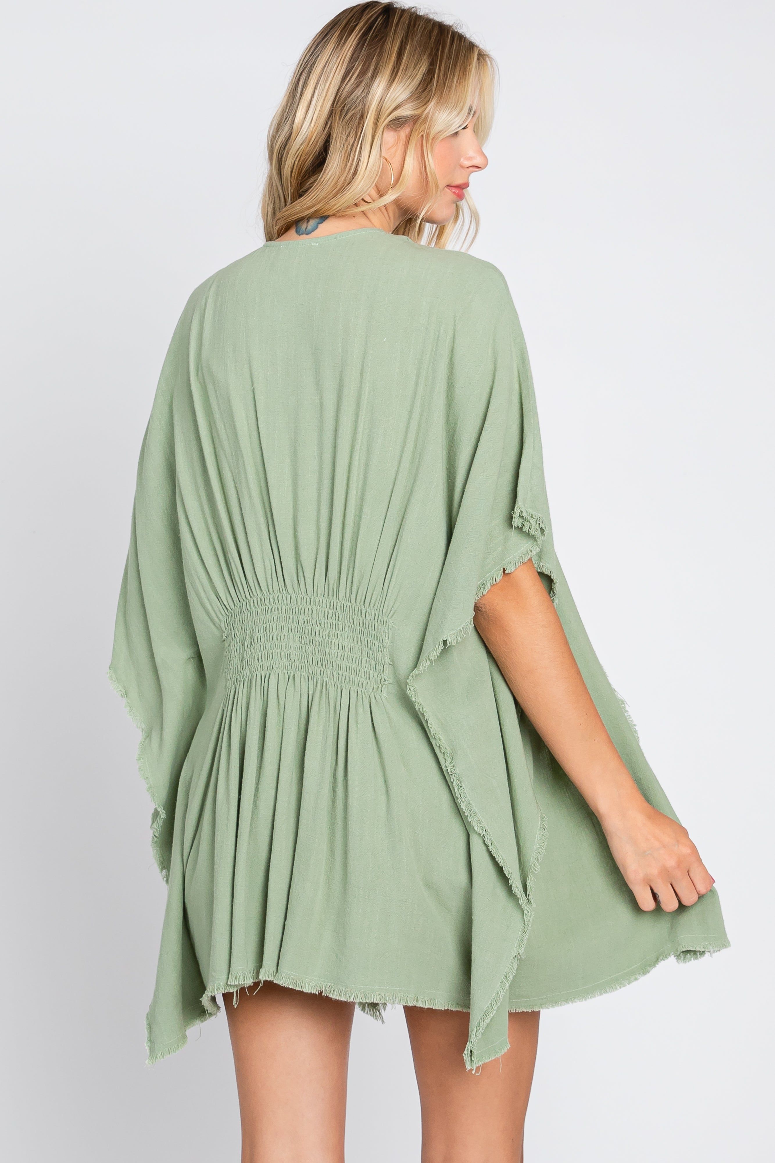 Light Olive Fringe Dolman Sleeve Cover Up sold by Pinkblush product image thumbnail 3
