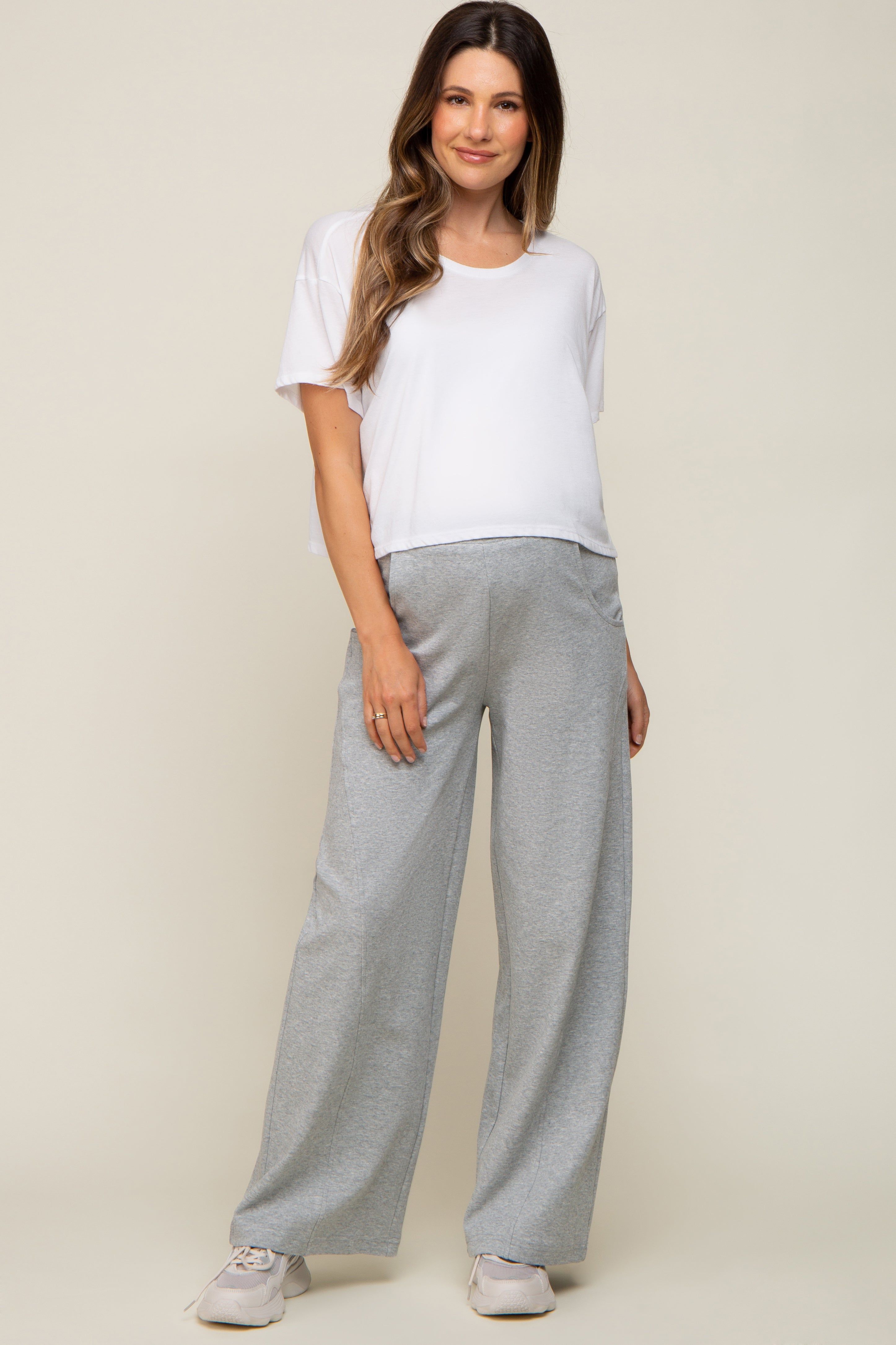 Heather Grey Basic Wide Leg Maternity Lounge Pants sold by Pinkblush product image thumbnail 5