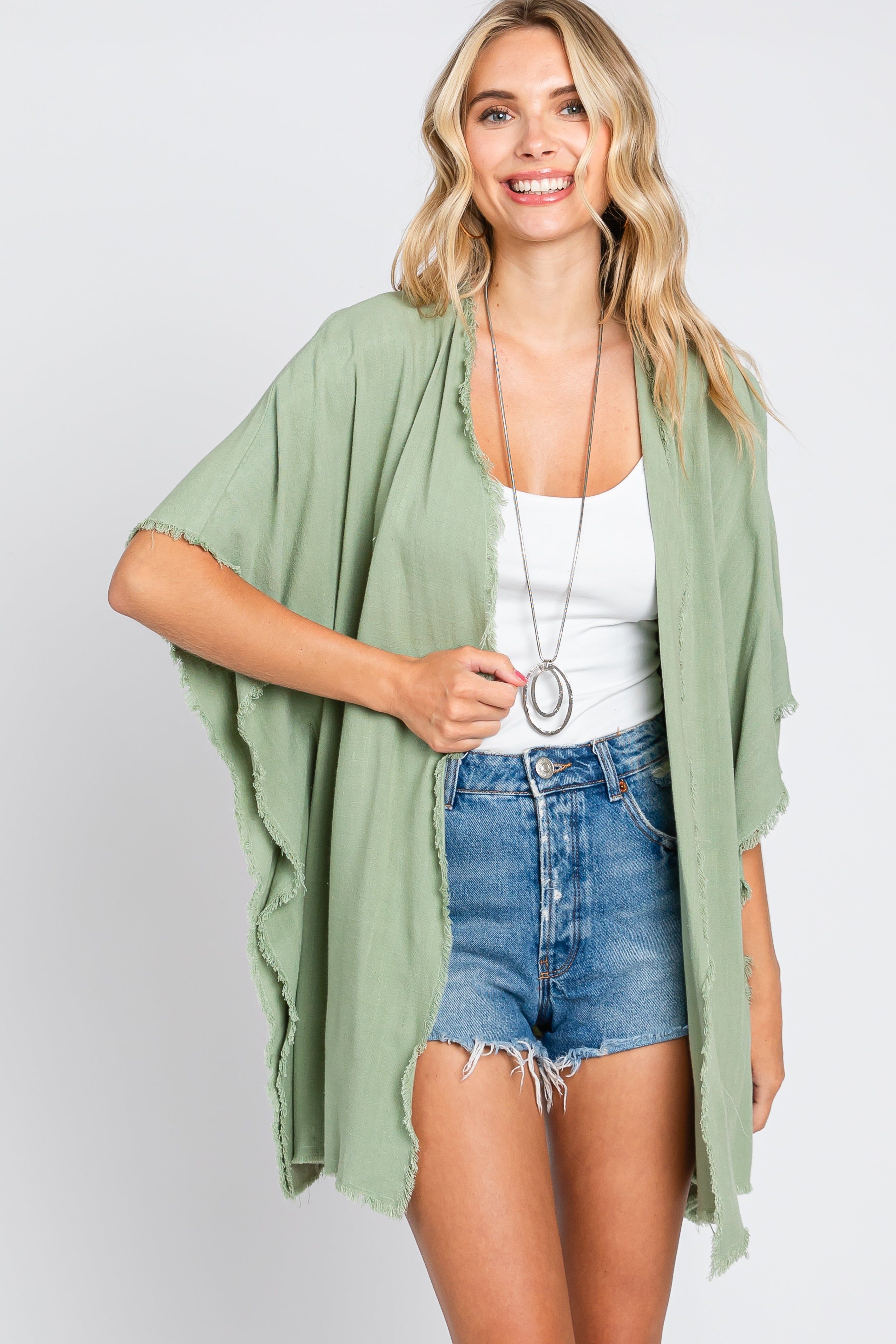 Light Olive Fringe Dolman Sleeve Cover Up sold by Pinkblush product image thumbnail 4