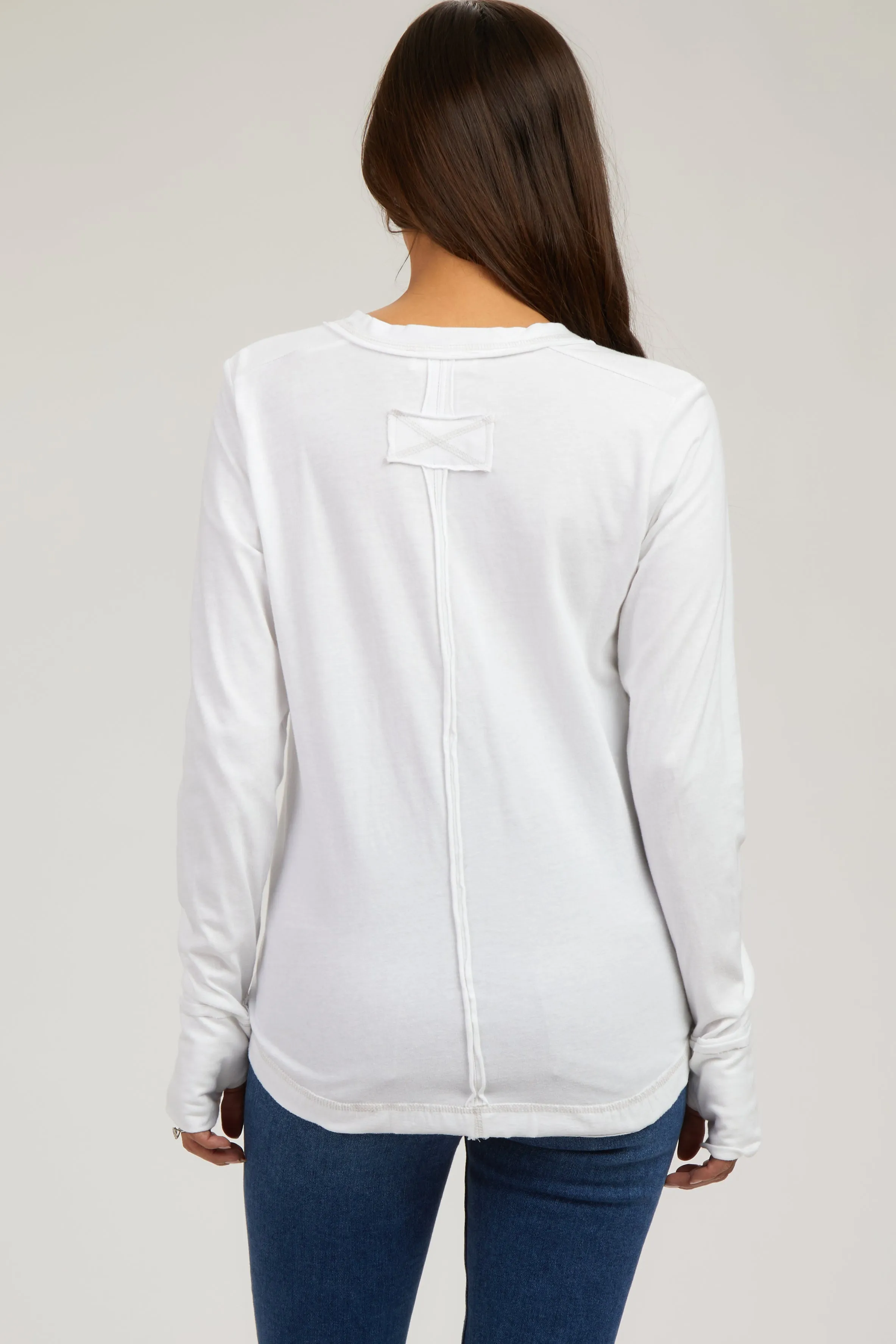 White Long Sleeve Exposed Seam Maternity Top sold by Pinkblush product image thumbnail 3