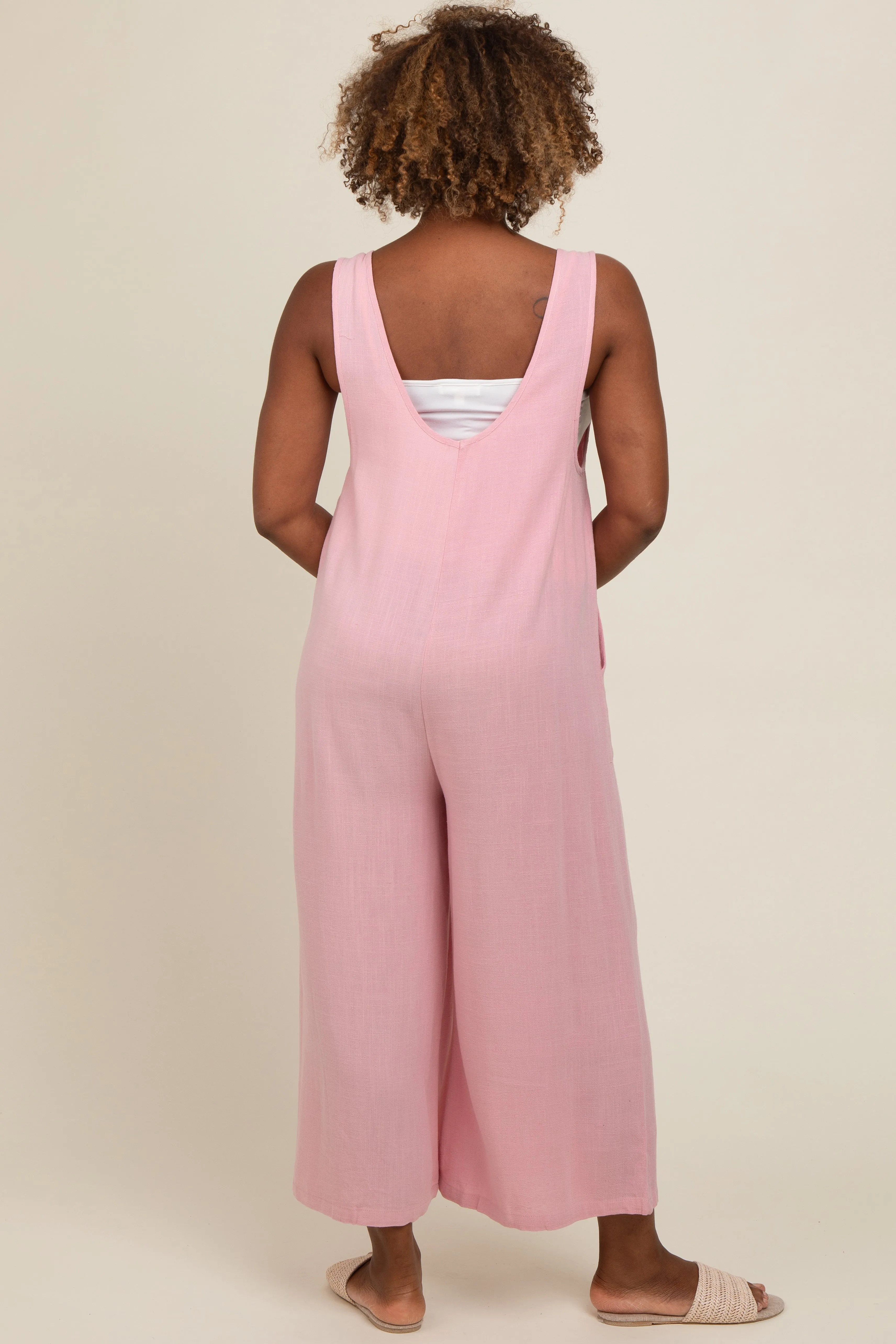 Pink V-Neck Wide Leg Jumpsuit sold by Pinkblush product image thumbnail 3