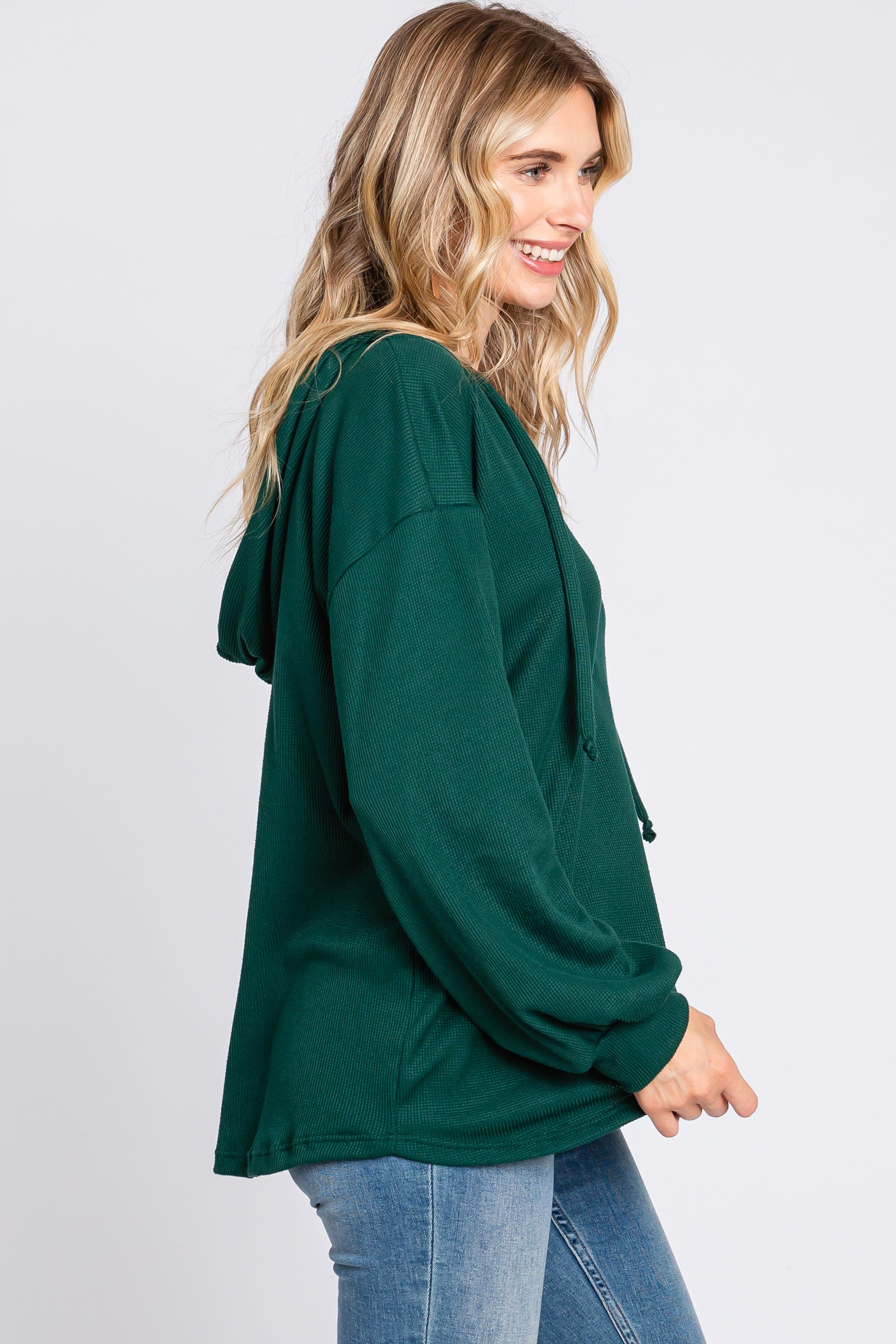 Forest Green Button Accent Hooded Henley Top sold by Pinkblush product image thumbnail 2