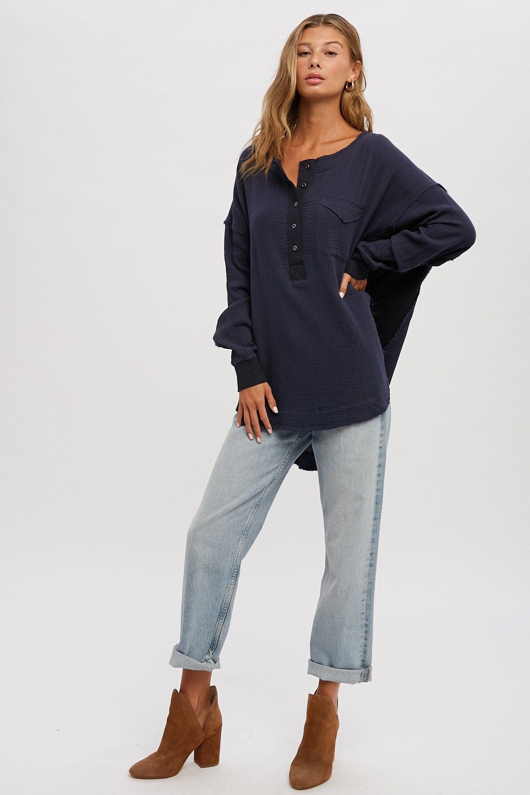 Navy Lightweight Button Front Tunic sold by Pinkblush product image thumbnail 2