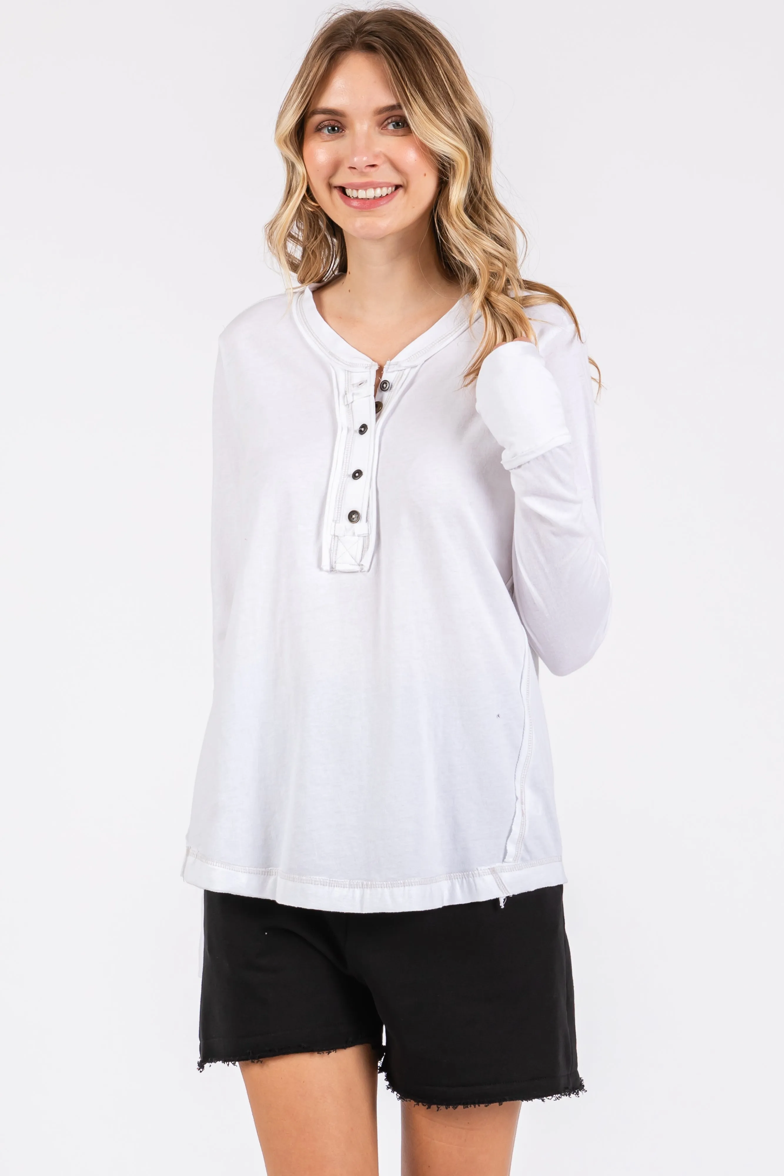 White Long Sleeve Exposed Seam Maternity Top sold by Pinkblush product image thumbnail 4