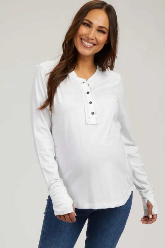 White Long Sleeve Exposed Seam Maternity Top sold by Pinkblush