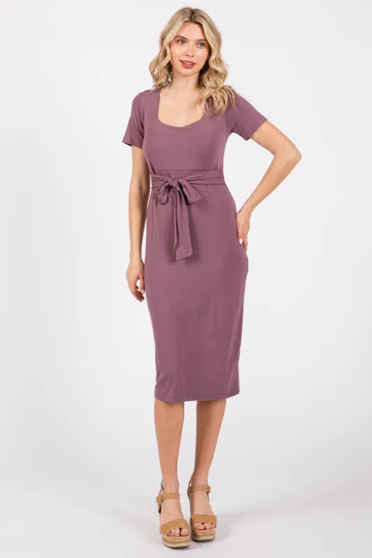 Purple Square Neck Belted Midi Dress sold by Pinkblush