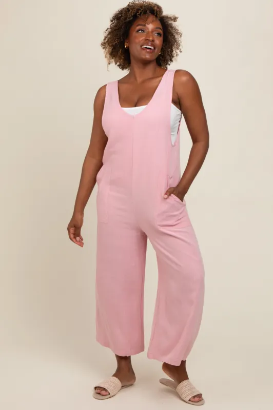 Pink V-Neck Wide Leg Jumpsuit sold by Pinkblush
