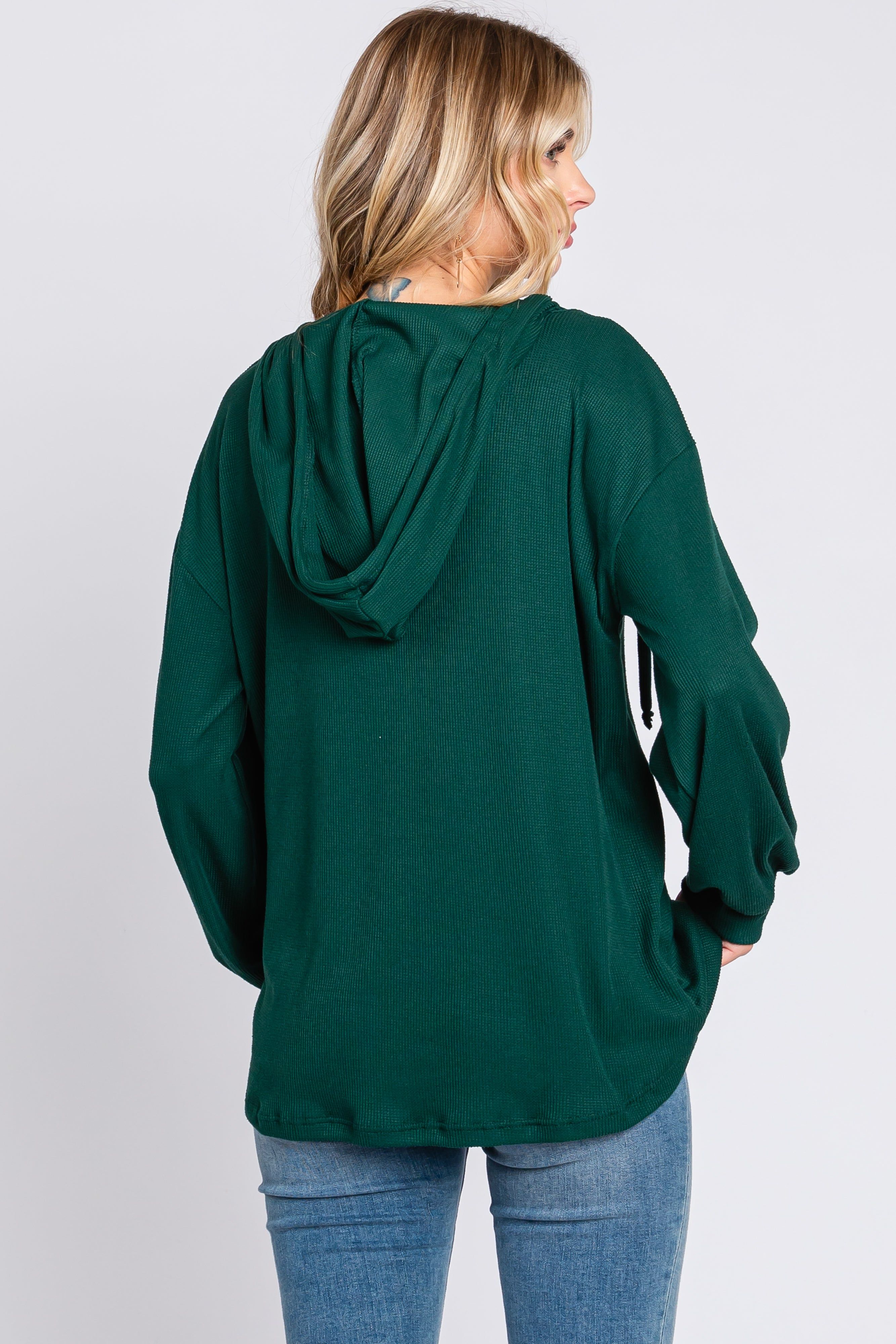 Forest Green Button Accent Hooded Henley Top sold by Pinkblush product image thumbnail 3