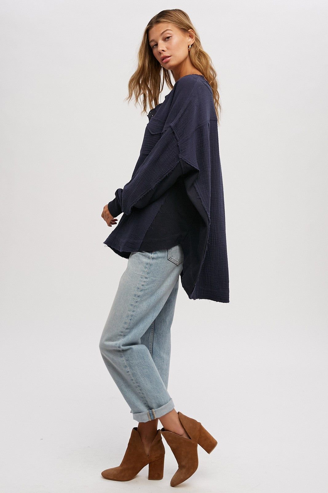 Navy Lightweight Button Front Tunic sold by Pinkblush product image thumbnail 3