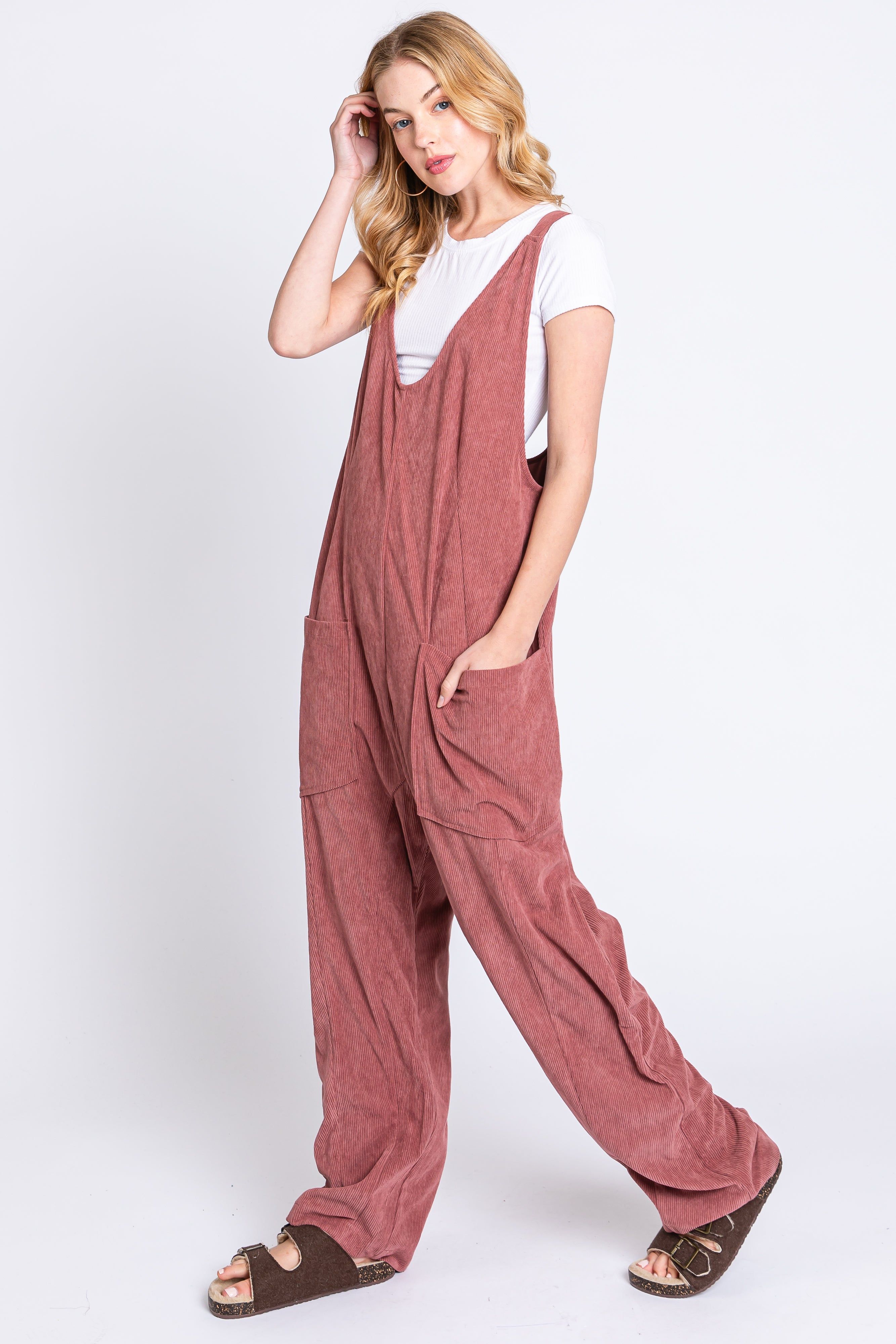 Mauve Corduroy Wide Leg Overalls sold by Pinkblush product image thumbnail 2