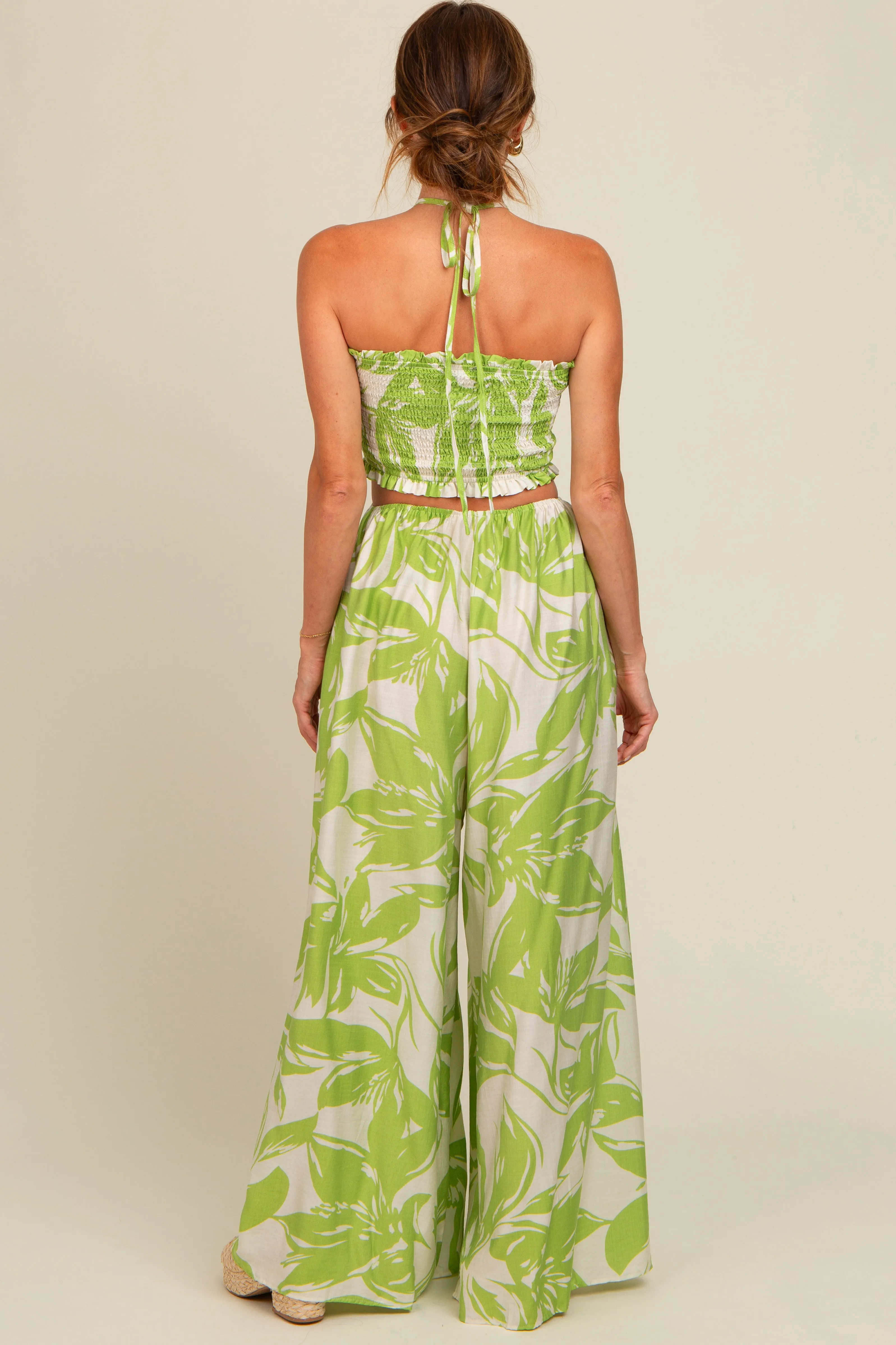 Lime Tropical Print Cutout Smocked Jumpsuit sold by Pinkblush product image thumbnail 3