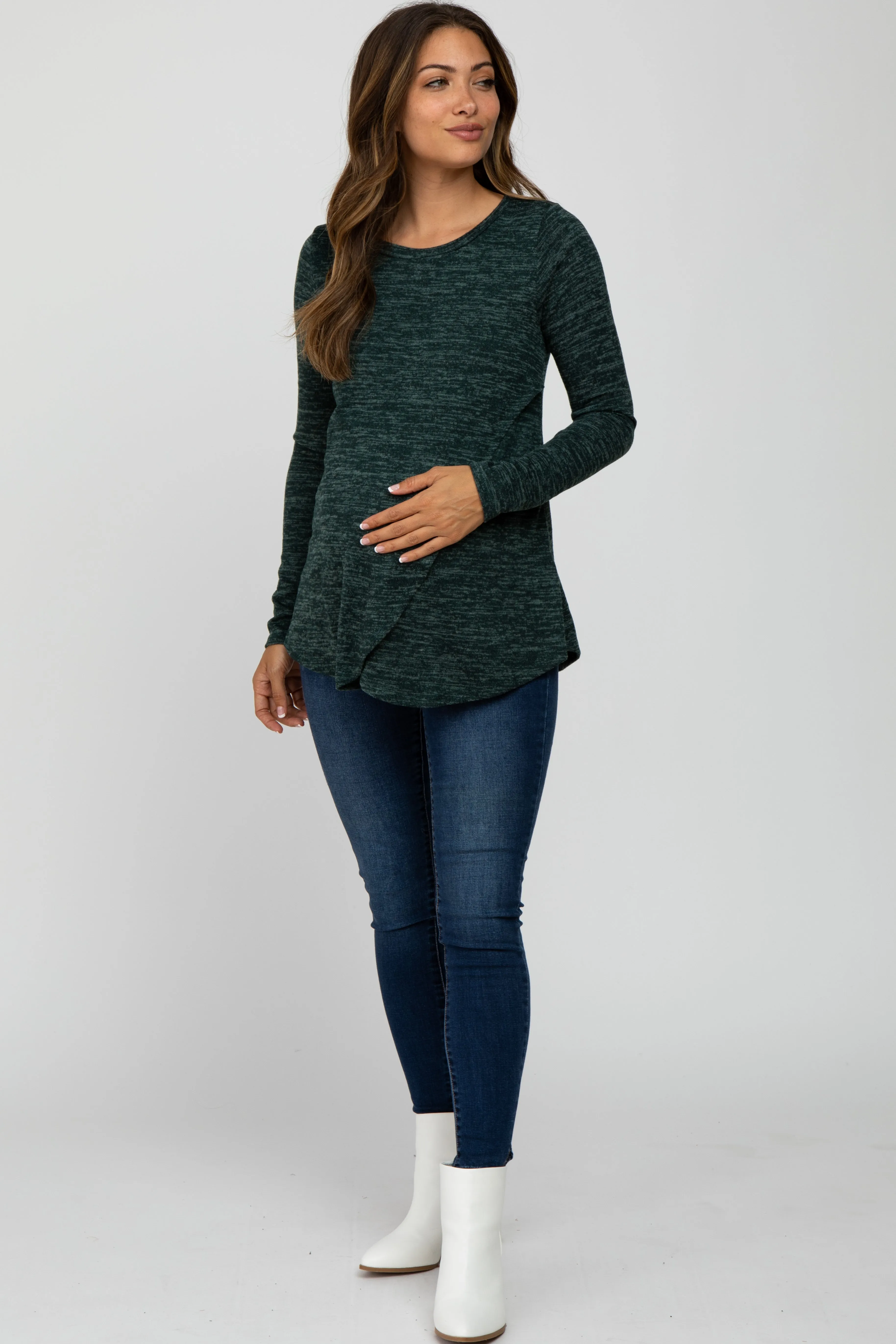Forest Green Heather Knit Layered Front Maternity/Nursing Top sold by Pinkblush product image thumbnail 2