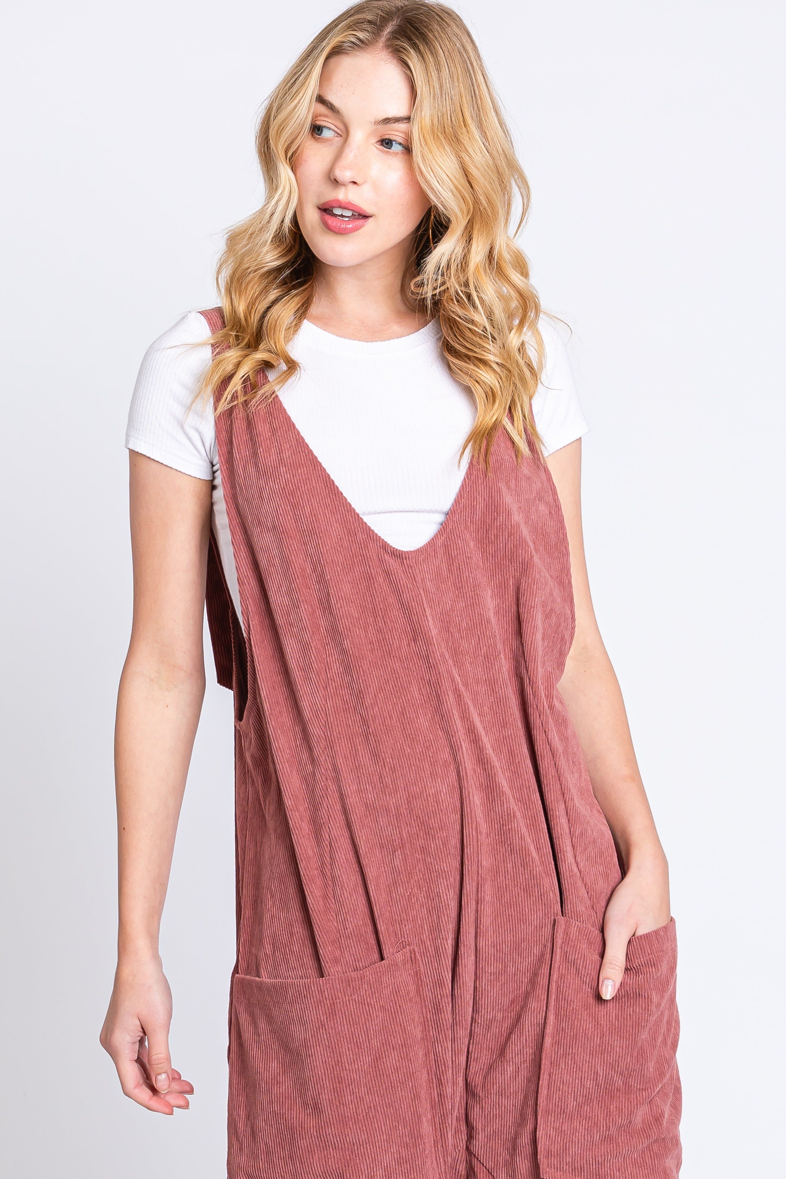 Mauve Corduroy Wide Leg Overalls sold by Pinkblush product image thumbnail 4