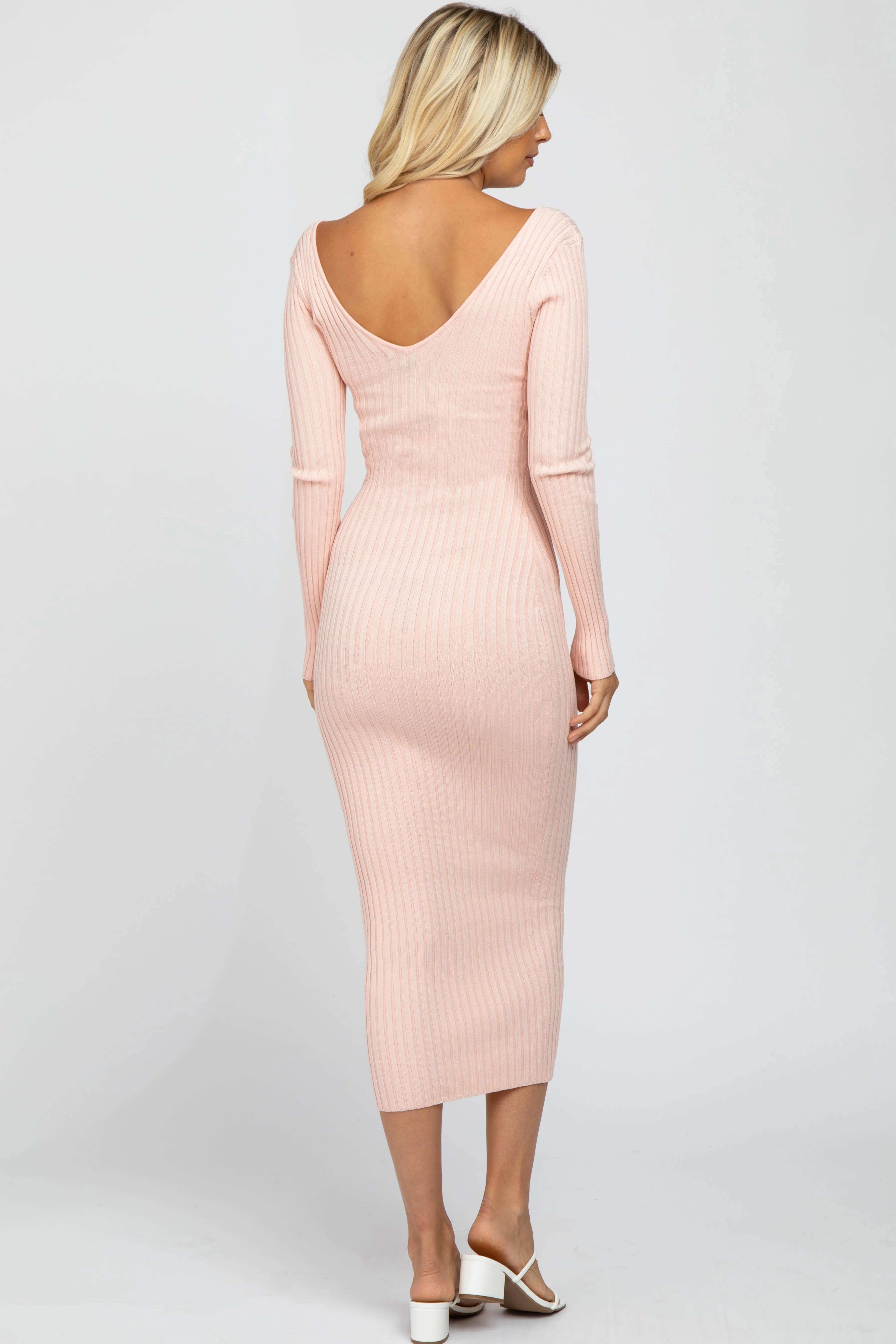 Pink V-Neck Long Sleeve Fitted Maxi Dress sold by Pinkblush product image thumbnail 3