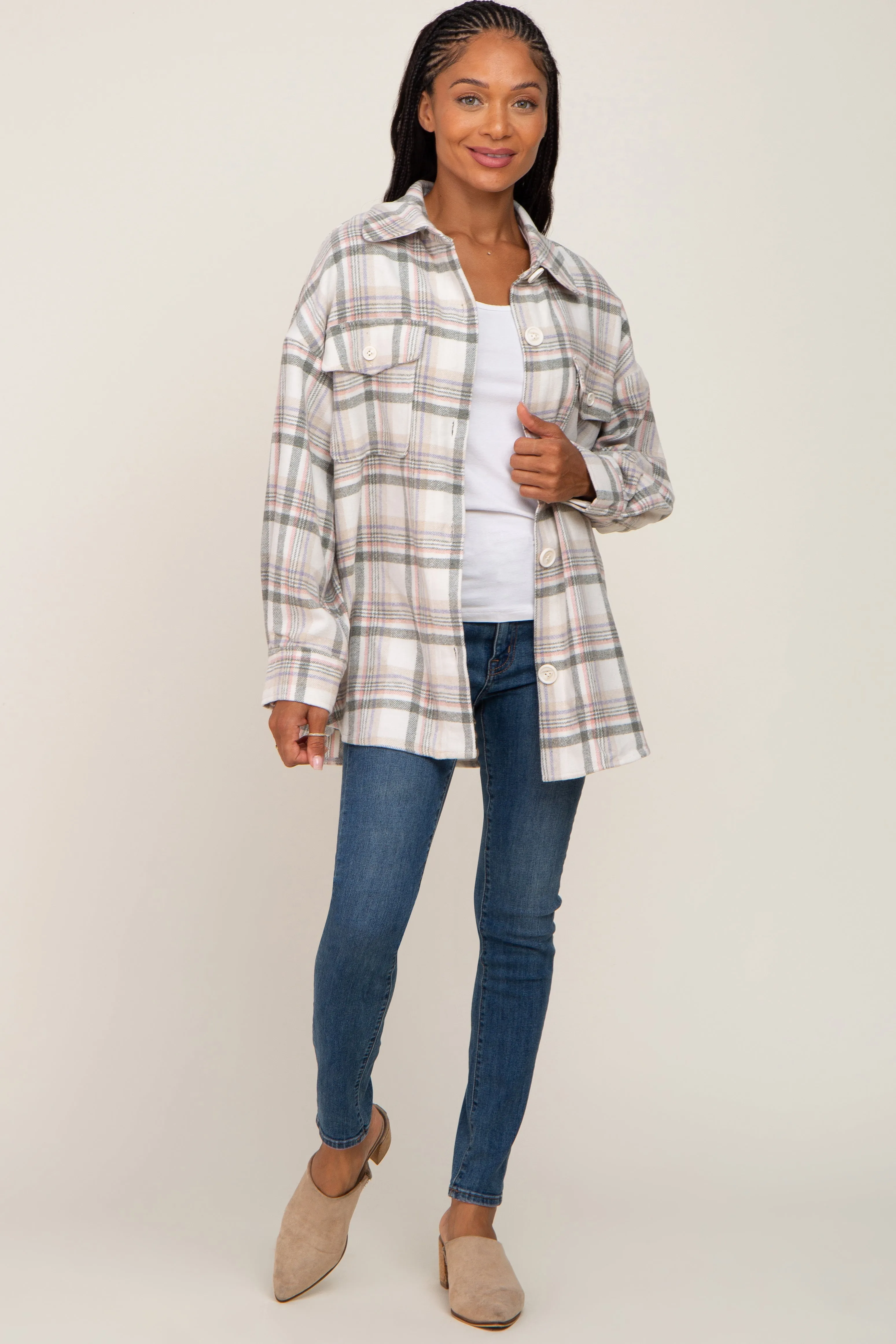 Ivory Plaid Shirt Jacket sold by Pinkblush product image thumbnail 4