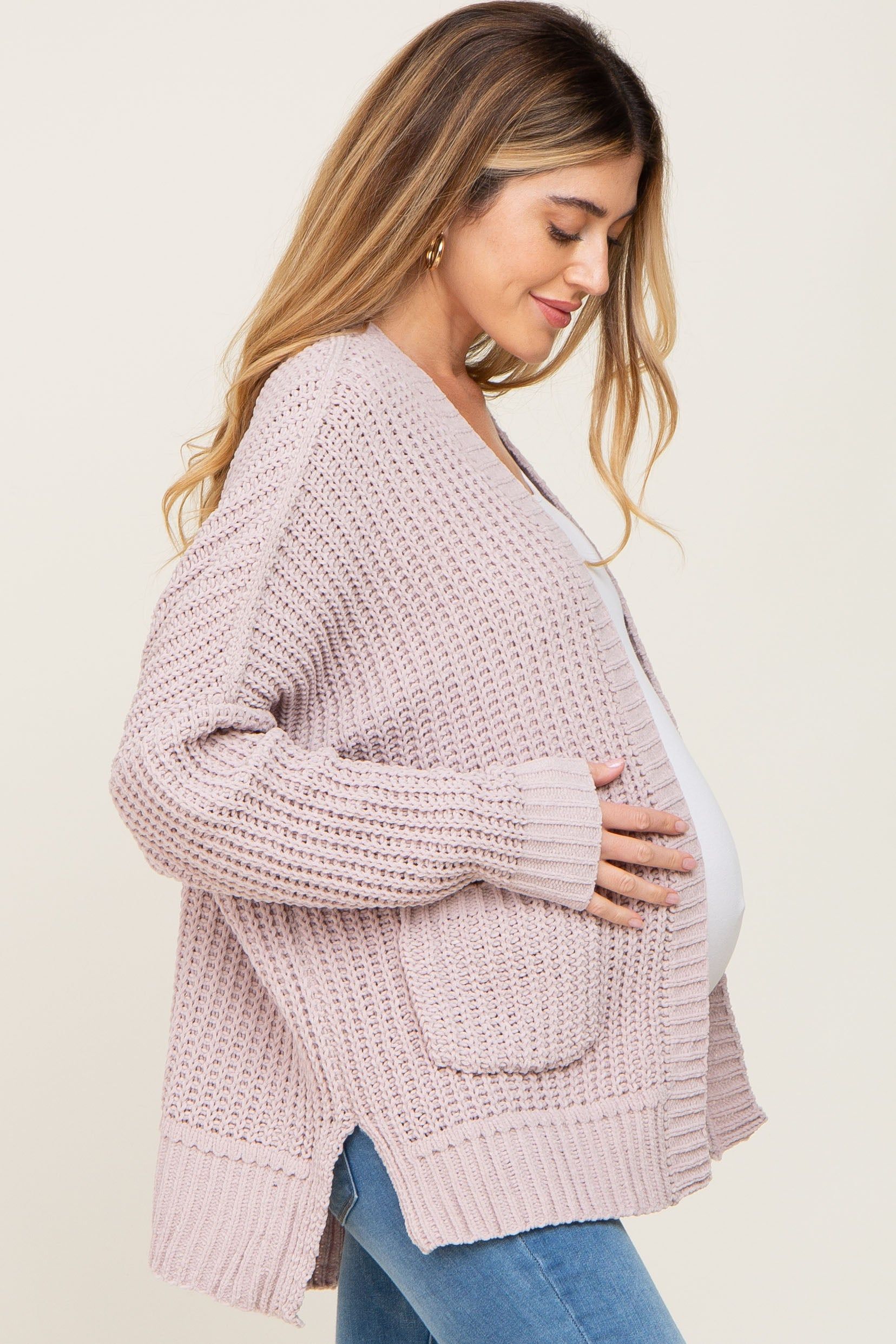 Taupe Chunky Knit Oversized Maternity Cardigan sold by Pinkblush product image thumbnail 2