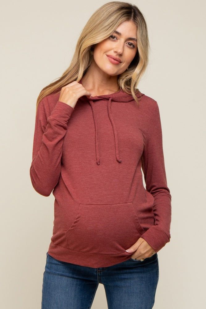 Burgundy Soft Knit Maternity Pullover Hoodie sold by Pinkblush