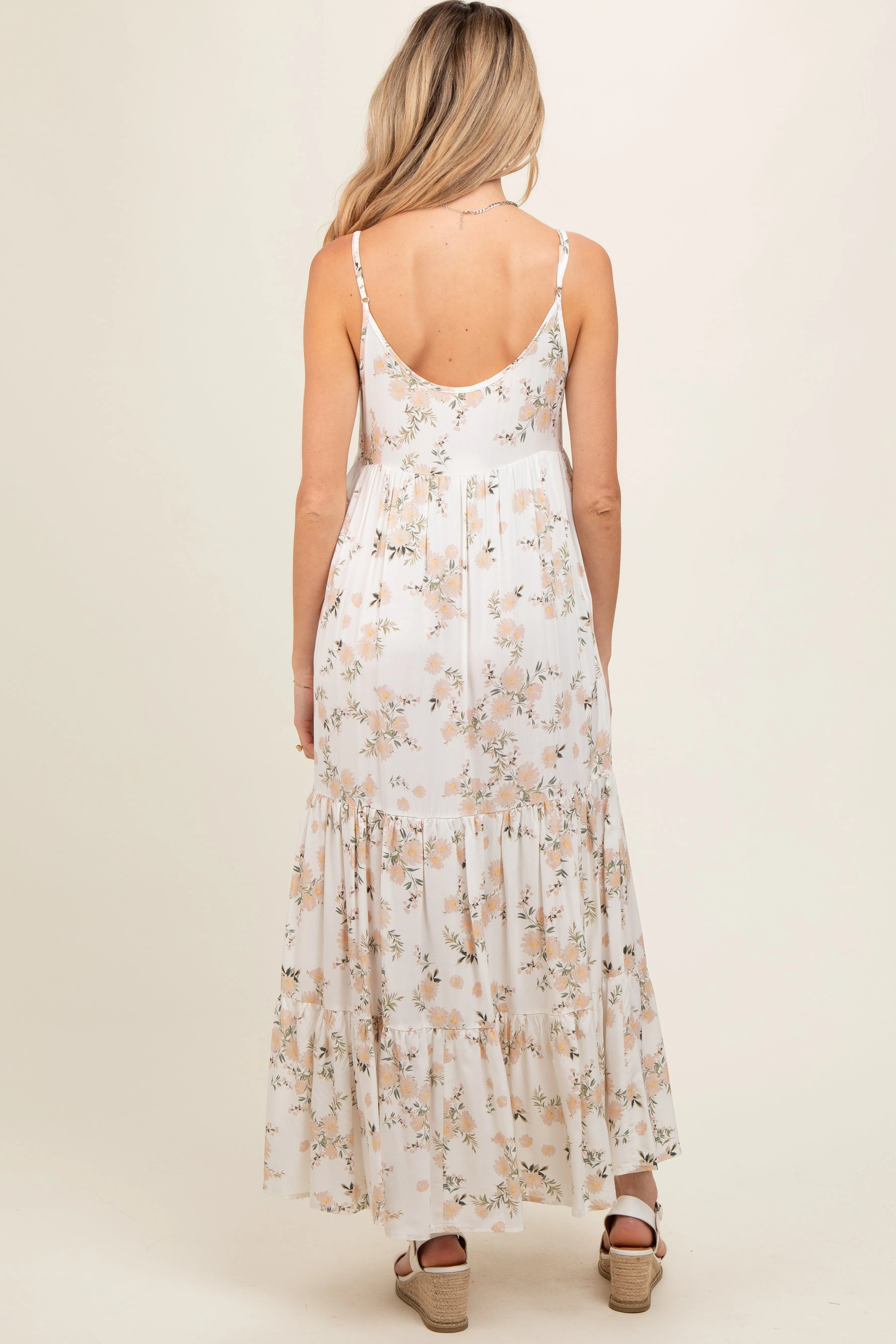 Cream Floral Sleeveless Tiered Maternity Maxi Dress sold by Pinkblush product image thumbnail 4