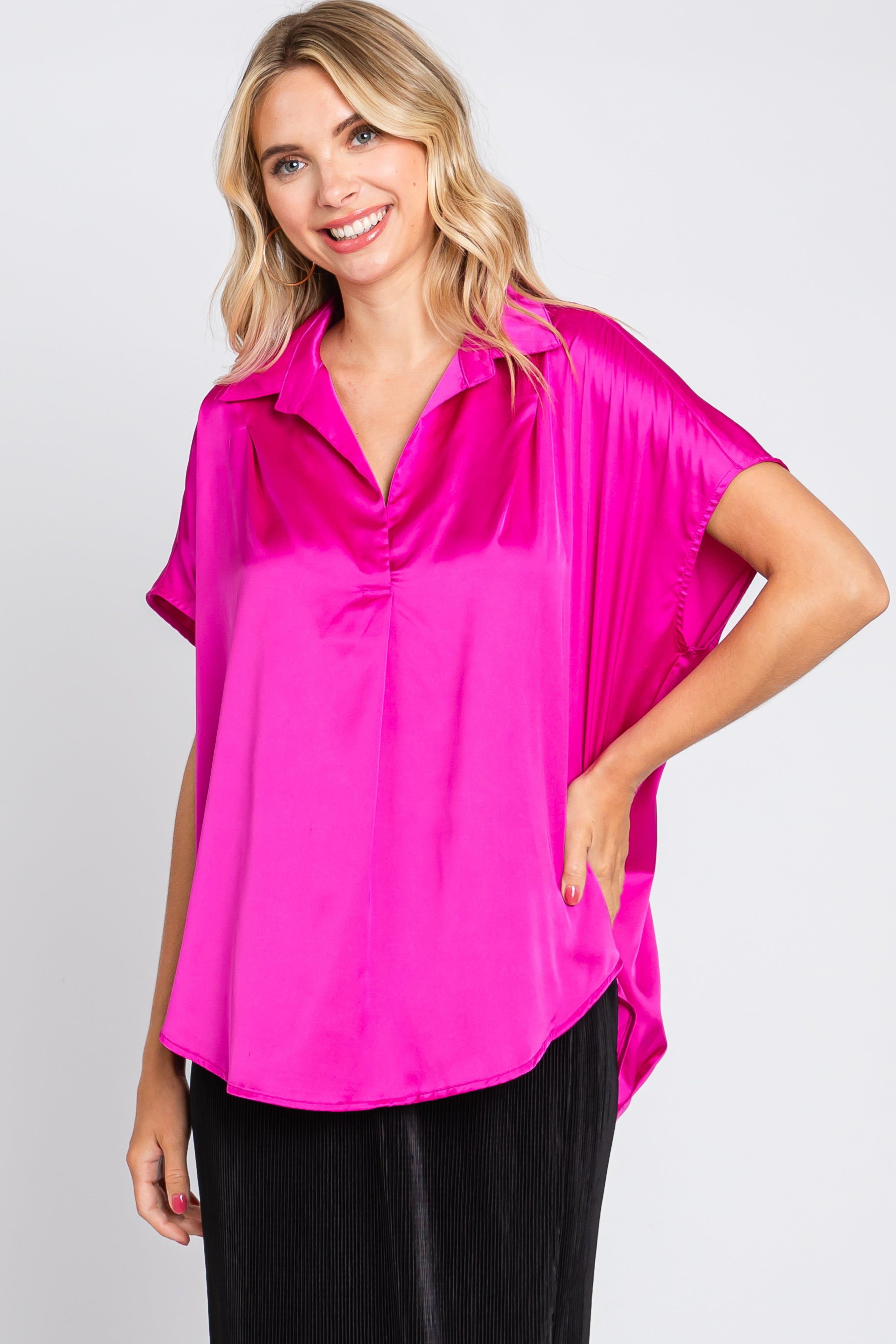 Magenta Satin Collared Top sold by Pinkblush product image thumbnail 2