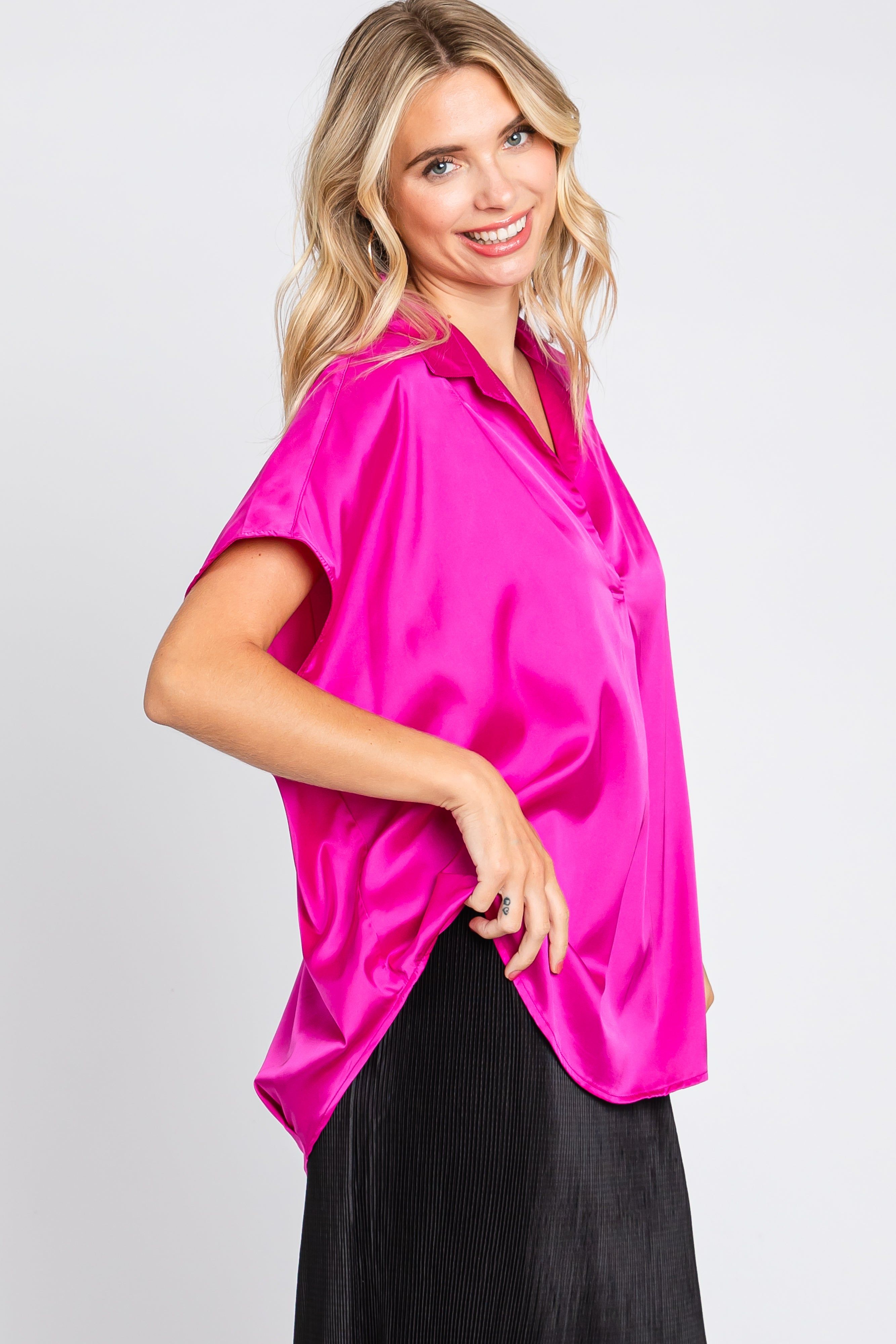 Magenta Satin Collared Top sold by Pinkblush product image thumbnail 3