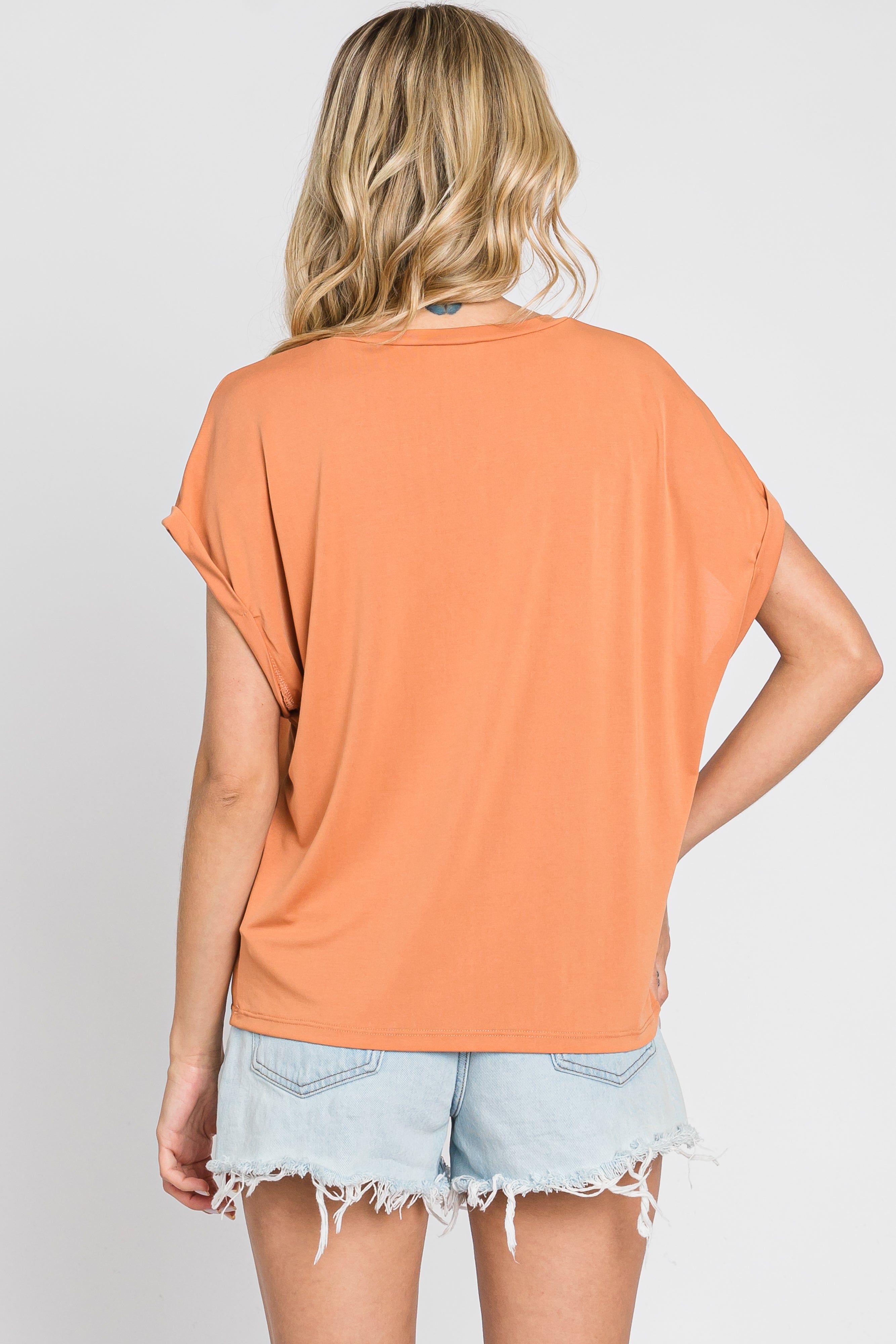 Rust Crew Neck Cuffed Short Sleeve Top sold by Pinkblush product image thumbnail 3