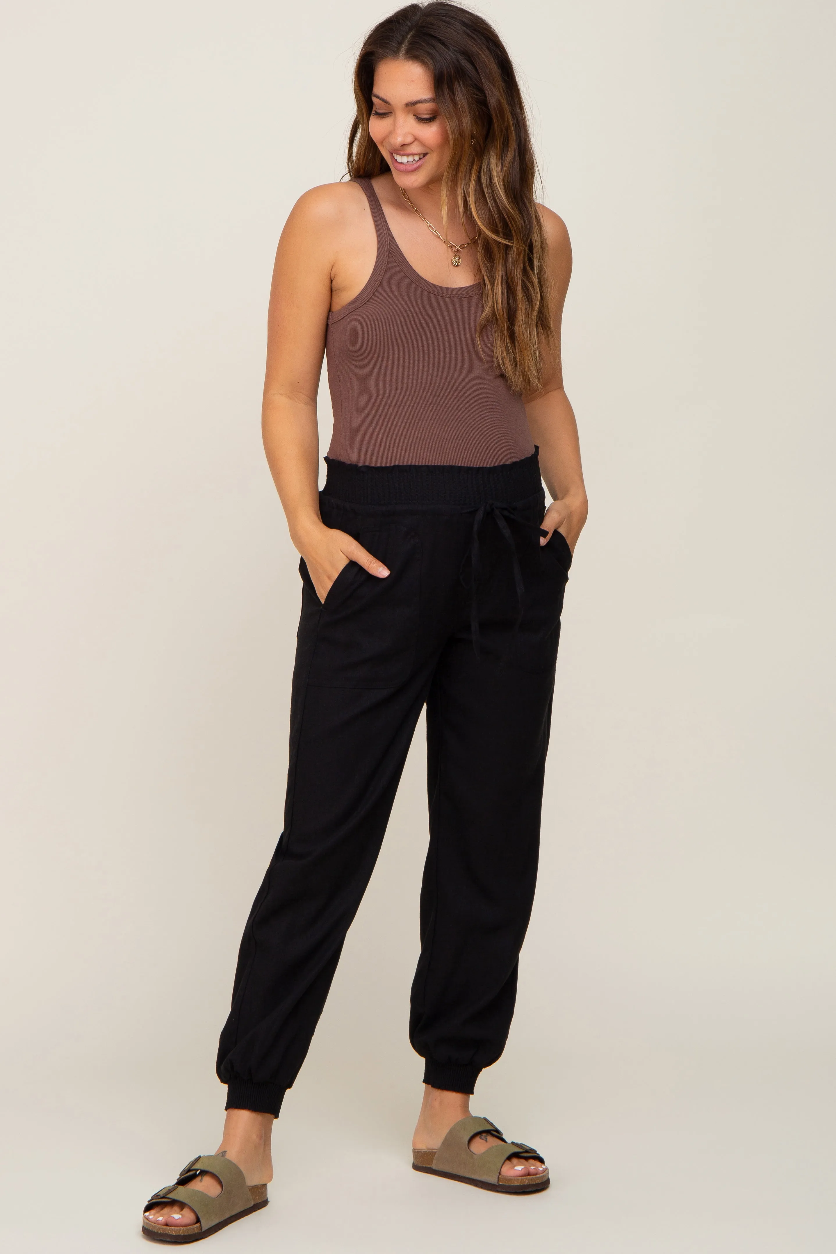 Black Smocked Maternity Joggers sold by Pinkblush product image thumbnail 5