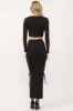 Black Knitted Lace Up Long Sleeves Top And Skirt Set sold by Pinkblush