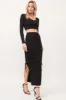 Black Knitted Lace Up Long Sleeves Top And Skirt Set sold by Pinkblush