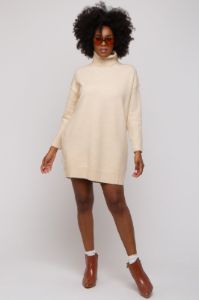 Beige Turtleneck Sweater Mini Dress sold by Pinkblush