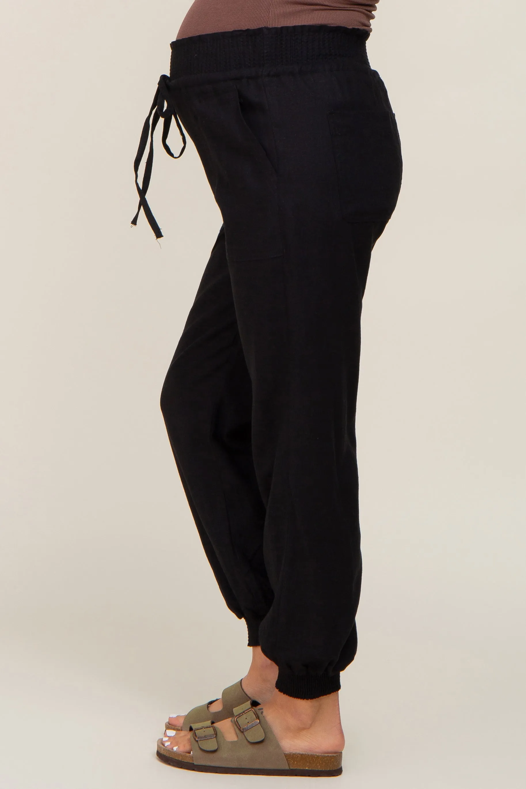 Black Smocked Maternity Joggers sold by Pinkblush product image thumbnail 3
