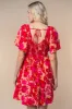 Red Leaf Print Smocked V-Neck Dress sold by Pinkblush