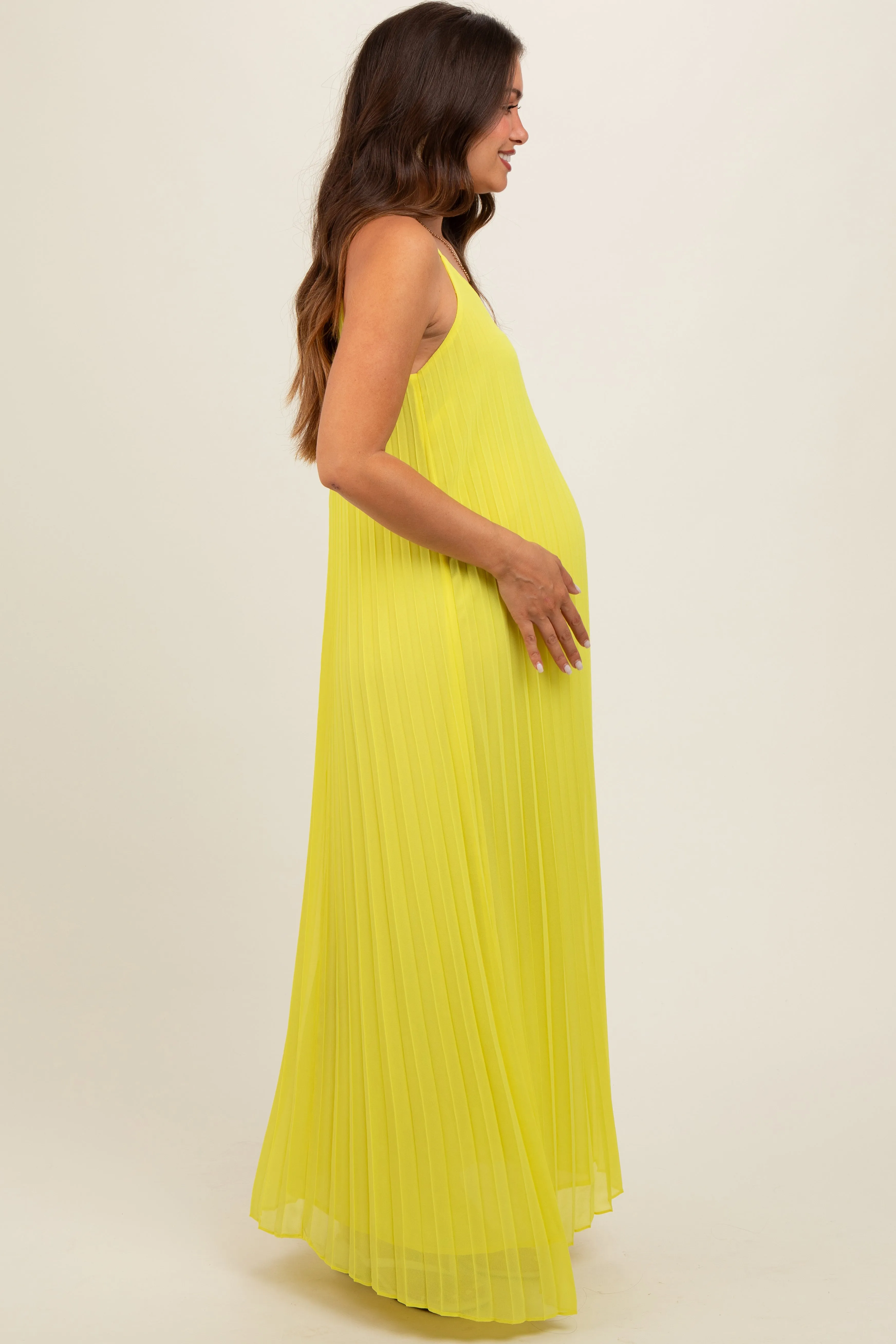 Lime Pleated Sleeveless Maternity Maxi Dress sold by Pinkblush product image thumbnail 2