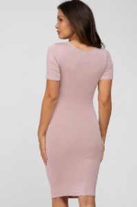 Mauve Ruched Short Sleeve Maternity Dress sold by Pinkblush