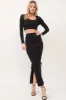 Black Knitted Lace Up Long Sleeves Top And Skirt Set sold by Pinkblush