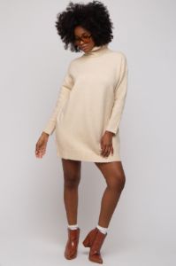 Beige Turtleneck Sweater Mini Dress sold by Pinkblush