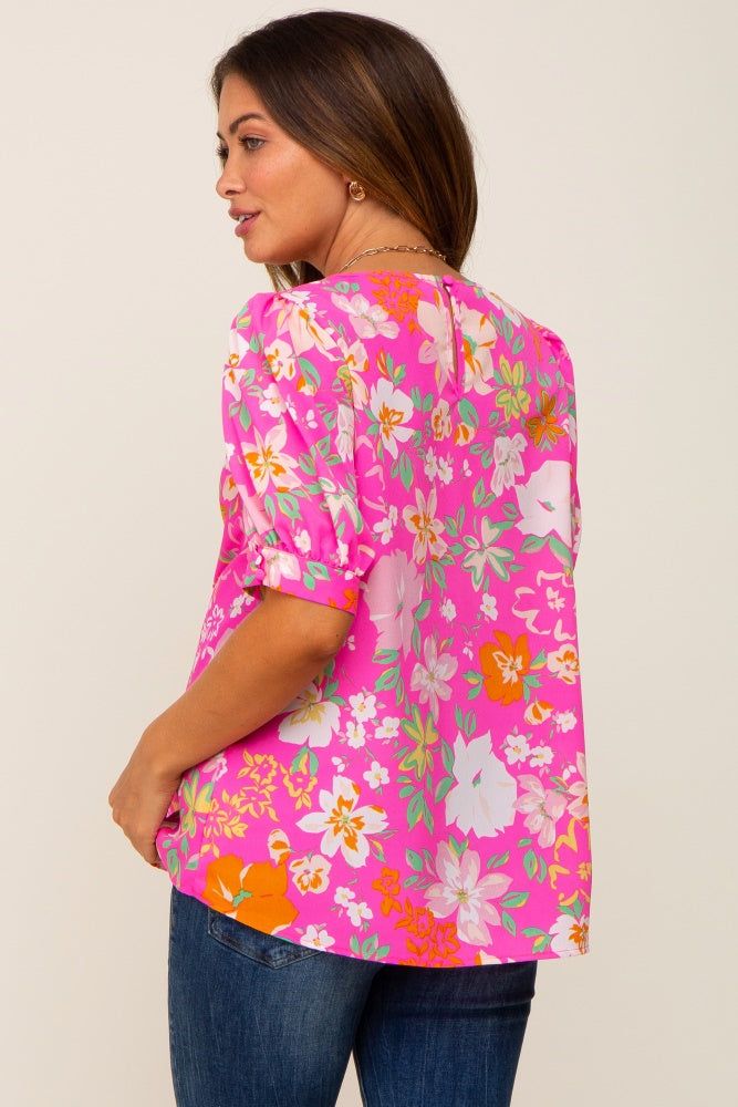 Fuchsia Floral Puff Sleeve Maternity Blouse sold by Pinkblush product image thumbnail 4