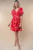 Red Leaf Print Smocked V-Neck Dress sold by Pinkblush