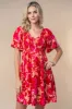 Red Leaf Print Smocked V-Neck Dress sold by Pinkblush