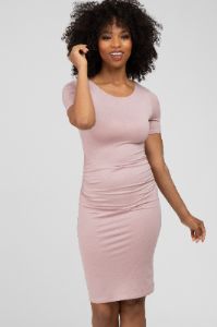 Mauve Ruched Short Sleeve Maternity Dress sold by Pinkblush