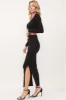 Black Knitted Lace Up Long Sleeves Top And Skirt Set sold by Pinkblush