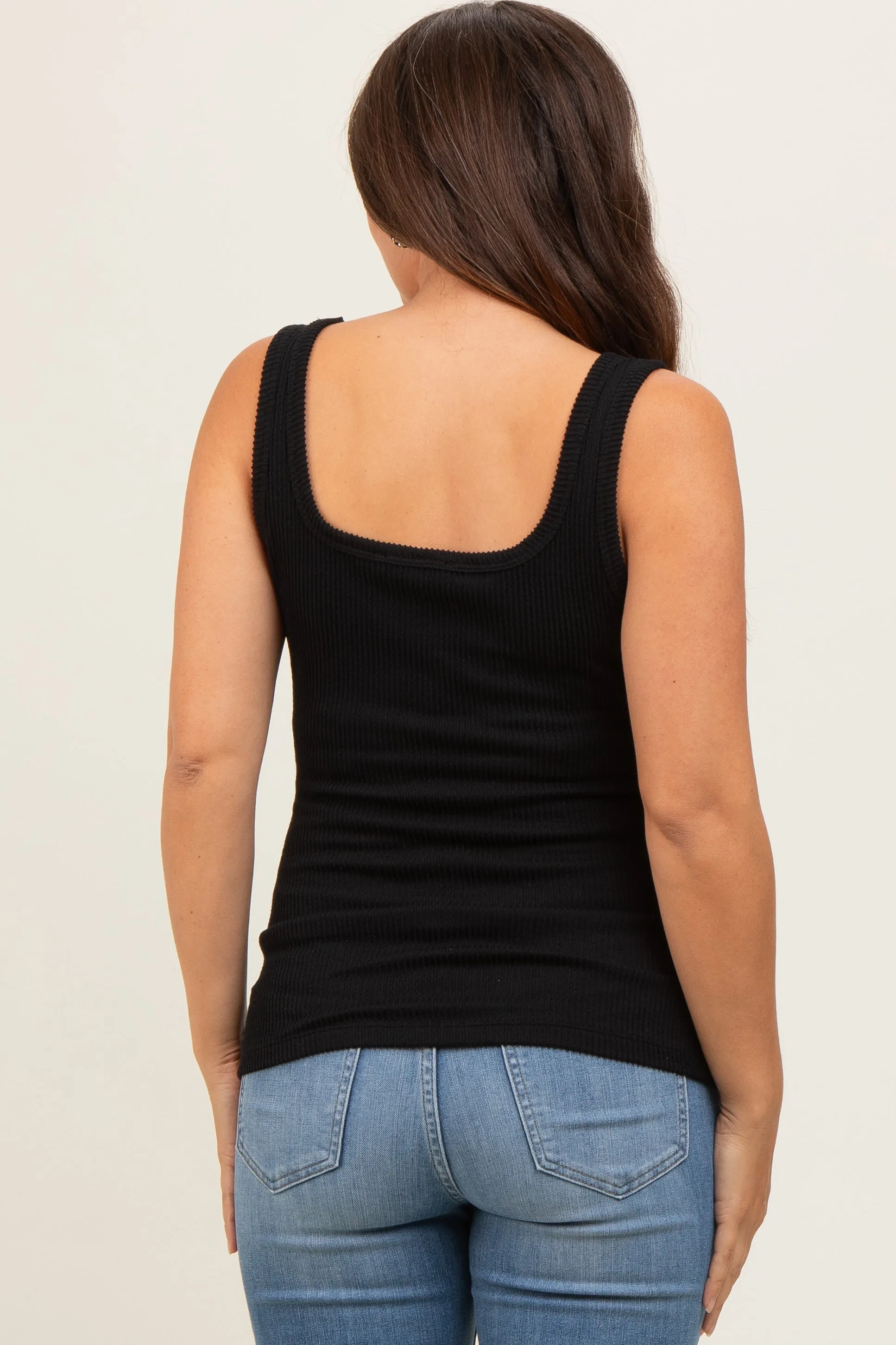Black Sleeveless Ribbed Square Neck Maternity Top sold by Pinkblush product image thumbnail 4