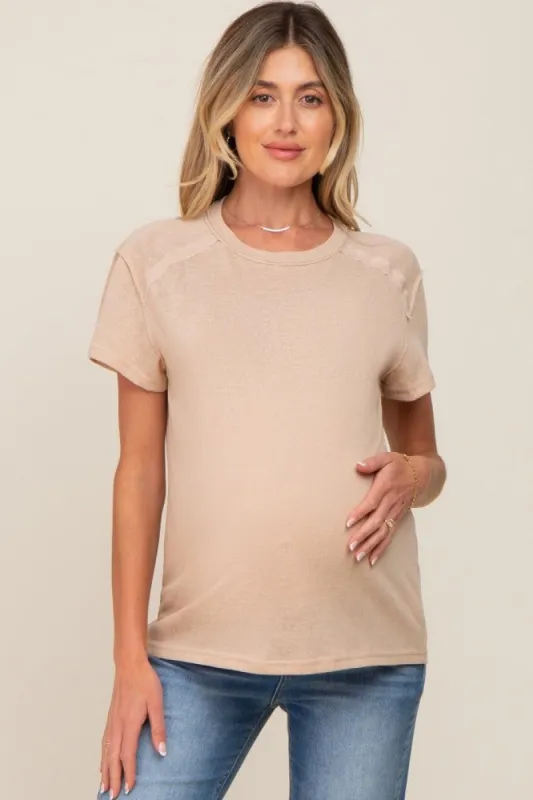 Beige Raw Hem Maternity Tee sold by Pinkblush