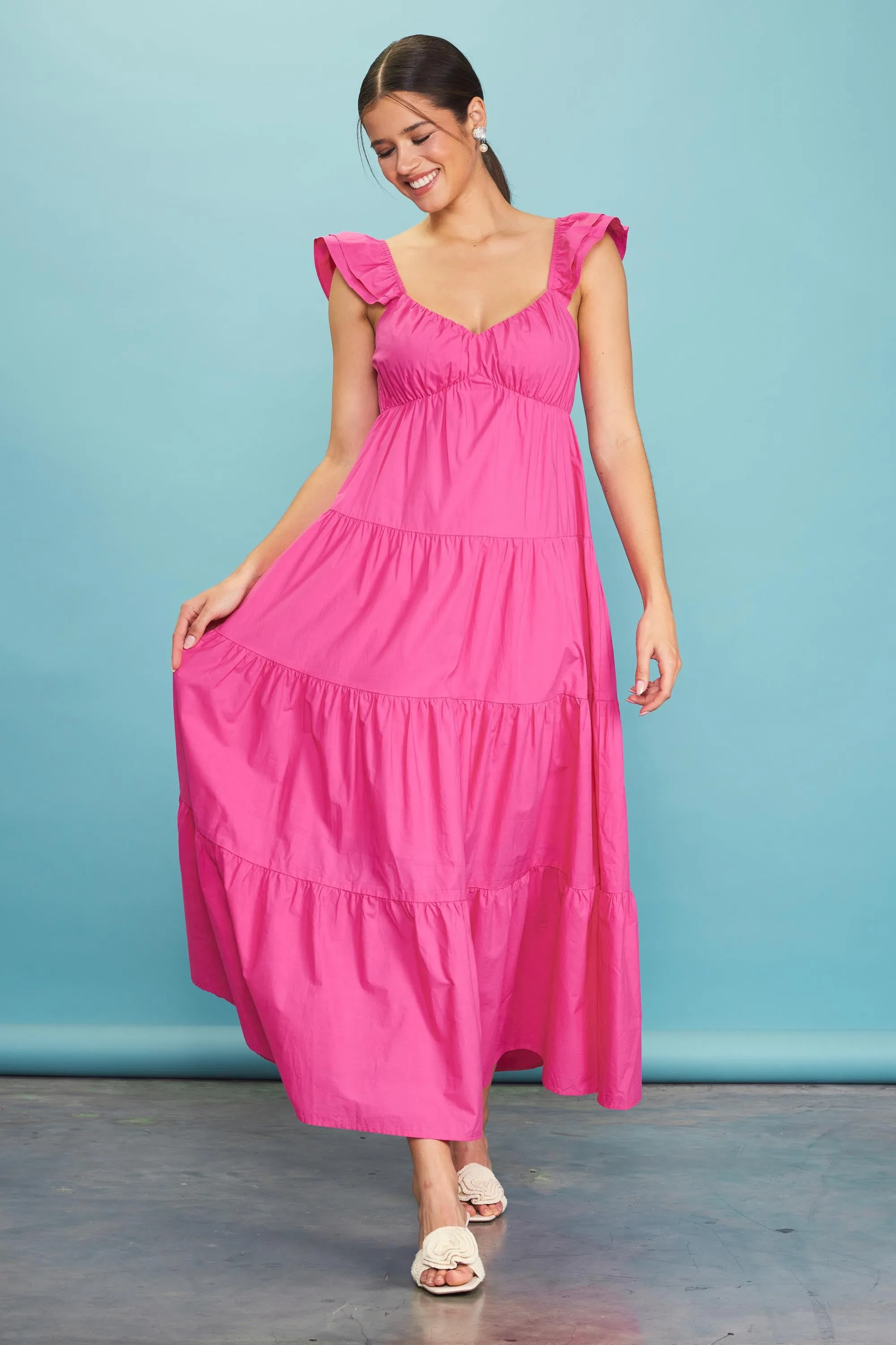 Fuchsia Sleeveless Tiered Maxi Dress sold by Pinkblush product image thumbnail 2