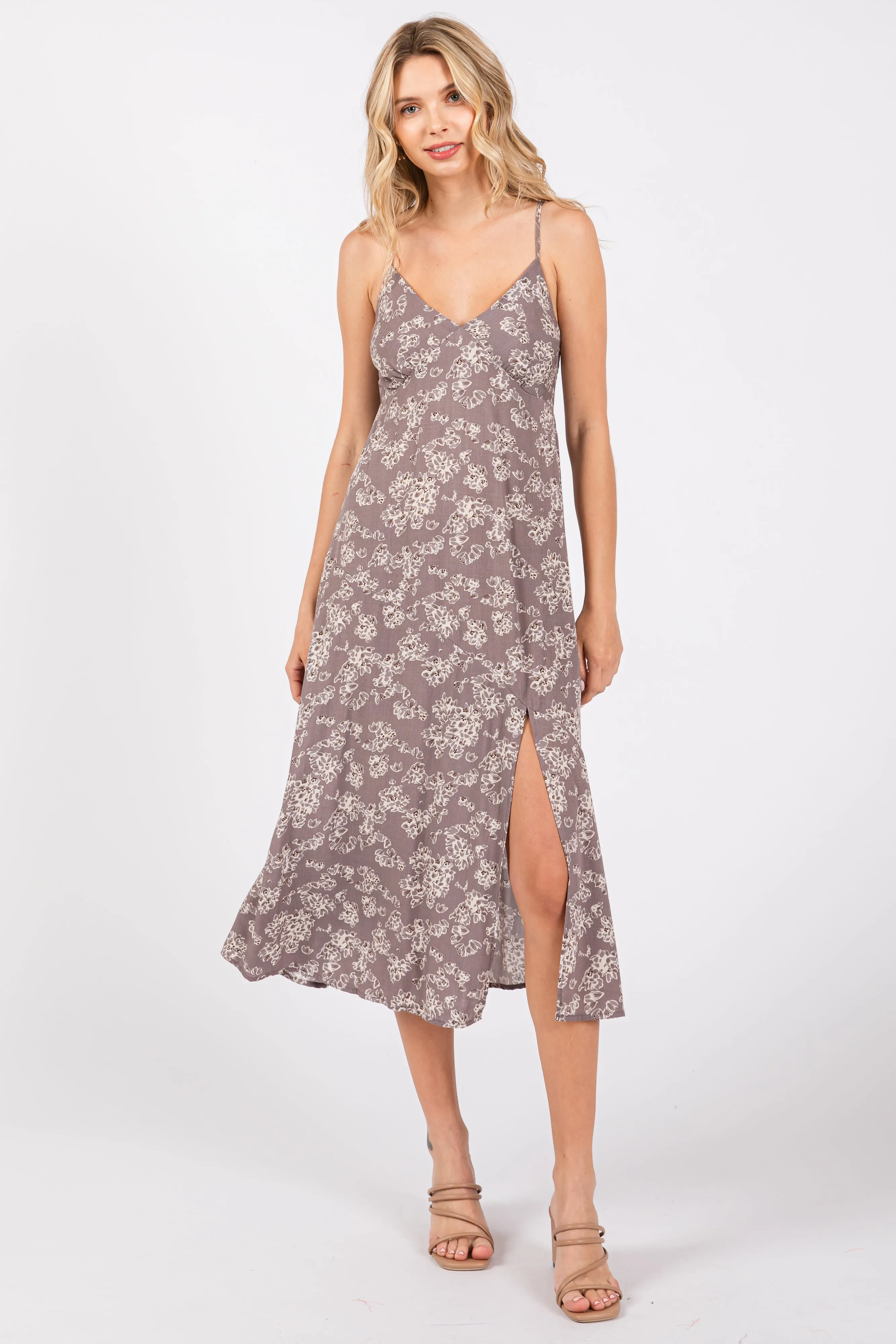 Grey Floral Side Slit Maternity Midi Dress sold by Pinkblush product image thumbnail 4