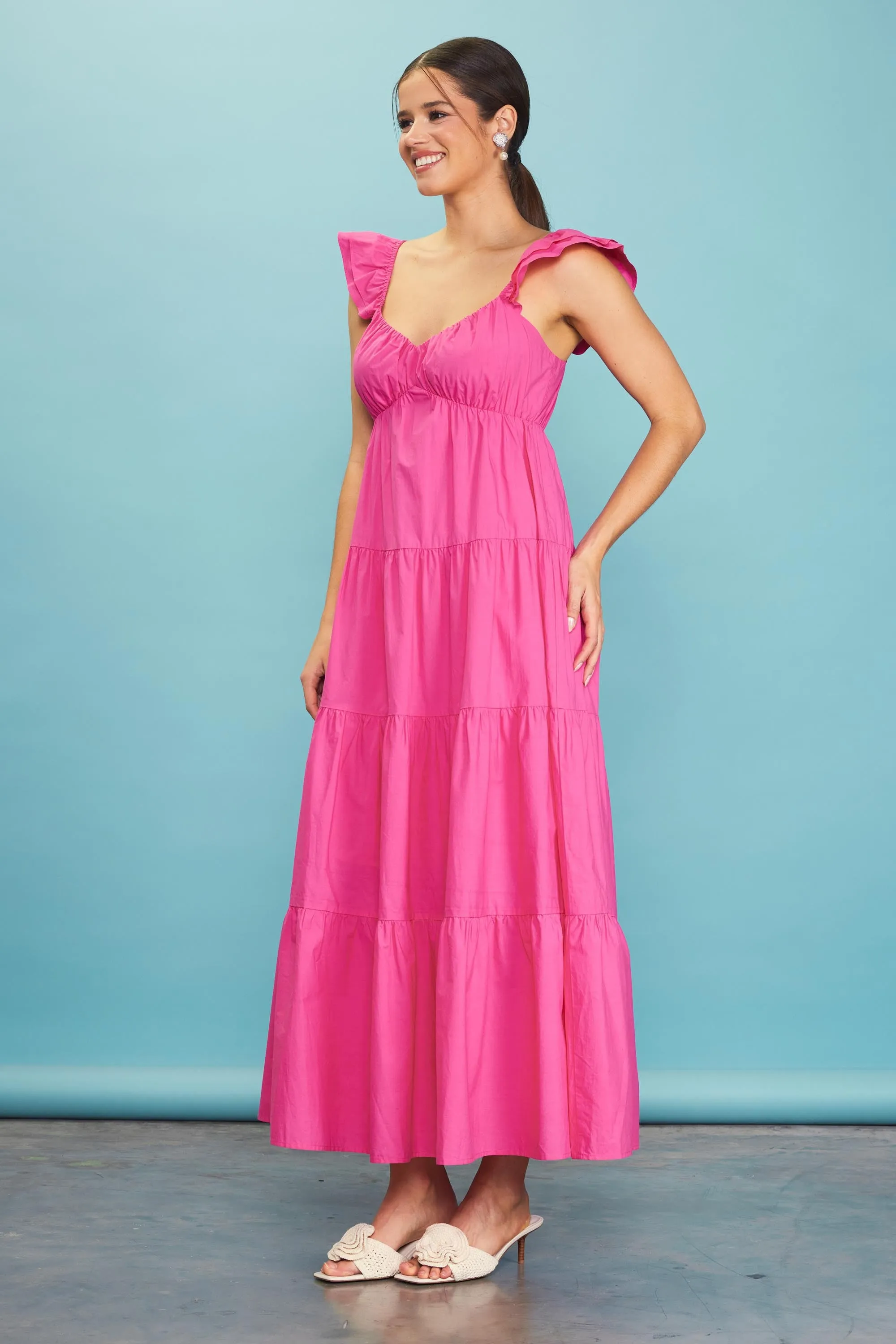 Fuchsia Sleeveless Tiered Maxi Dress sold by Pinkblush product image thumbnail 3