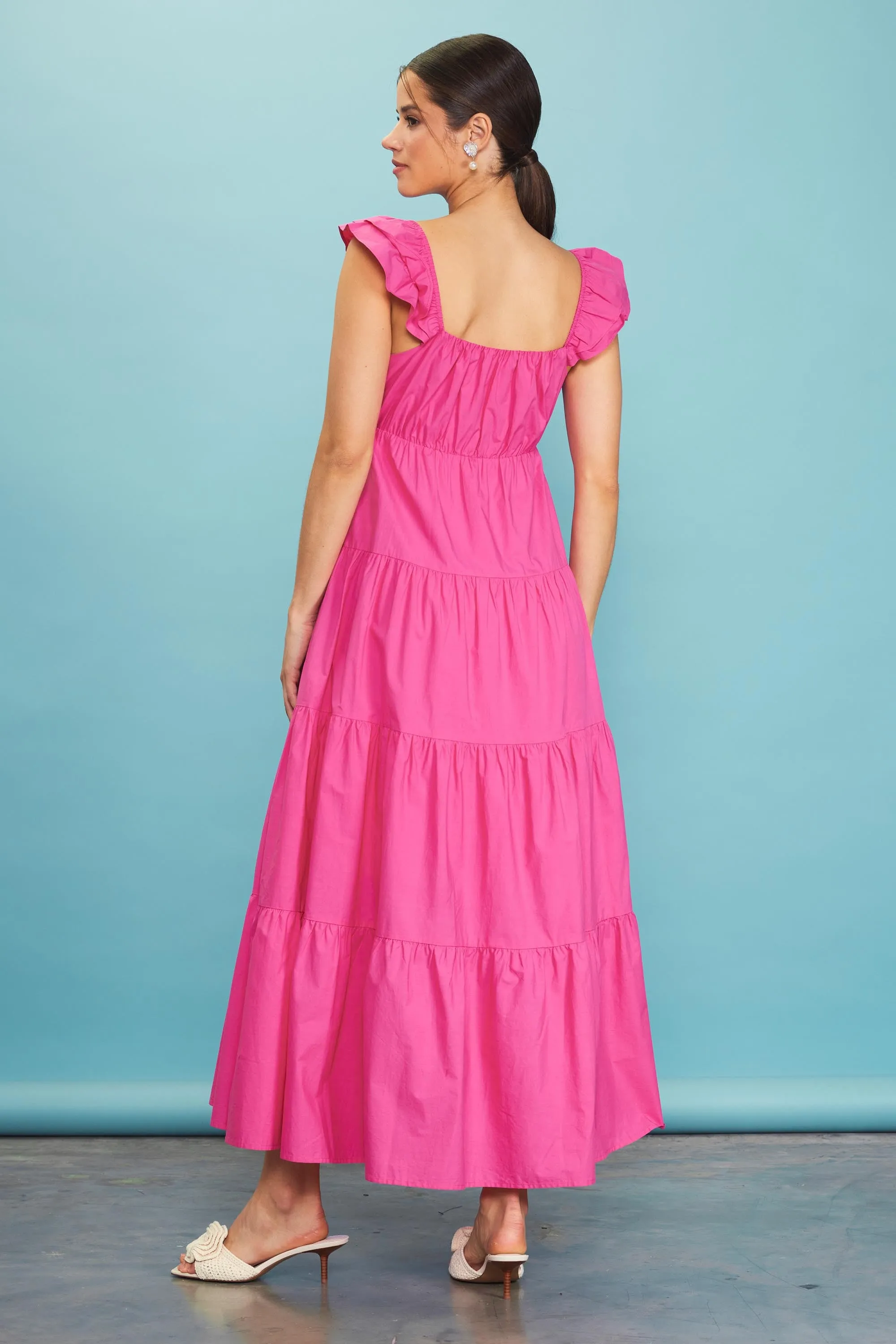 Fuchsia Sleeveless Tiered Maxi Dress sold by Pinkblush product image thumbnail 4