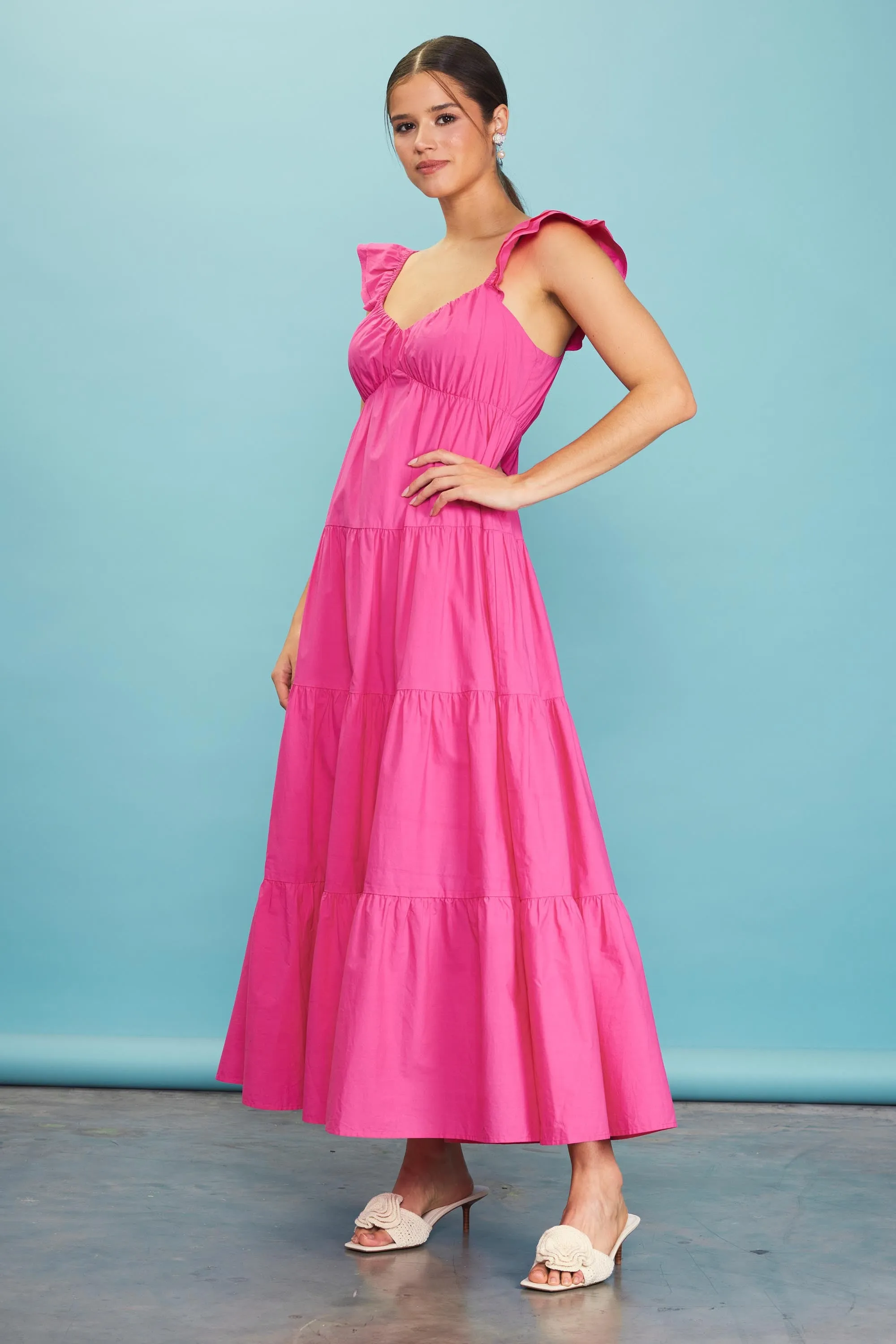 Fuchsia Sleeveless Tiered Maxi Dress sold by Pinkblush