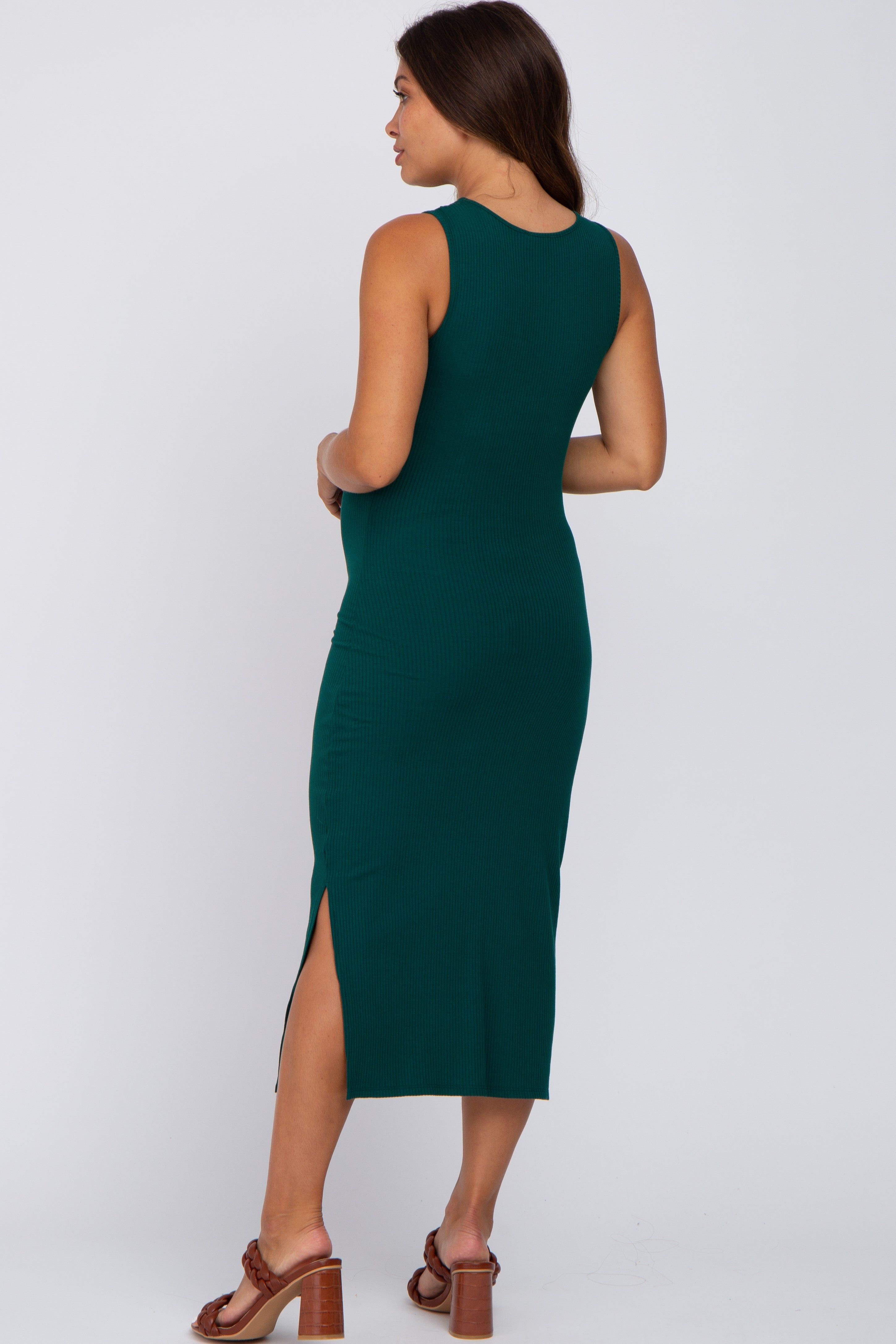 Green Ribbed Maternity Midi Dress sold by Pinkblush product image thumbnail 3